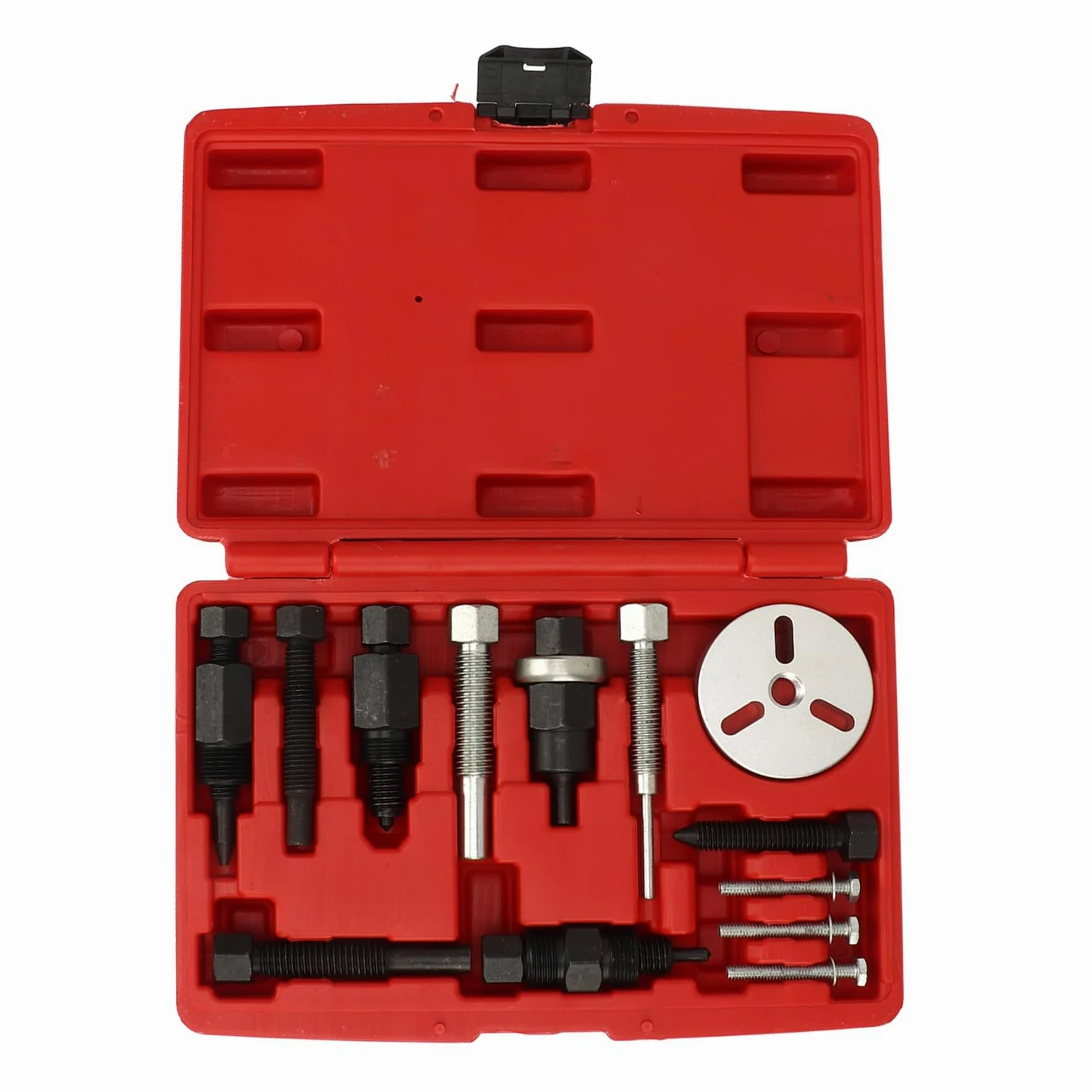 Extractor de embrague Torvex, 13 piezas A C Juego de extractor de cubo de embrague de compresor de acero al carbono, kit de extractor de embrague de compresor para automoción