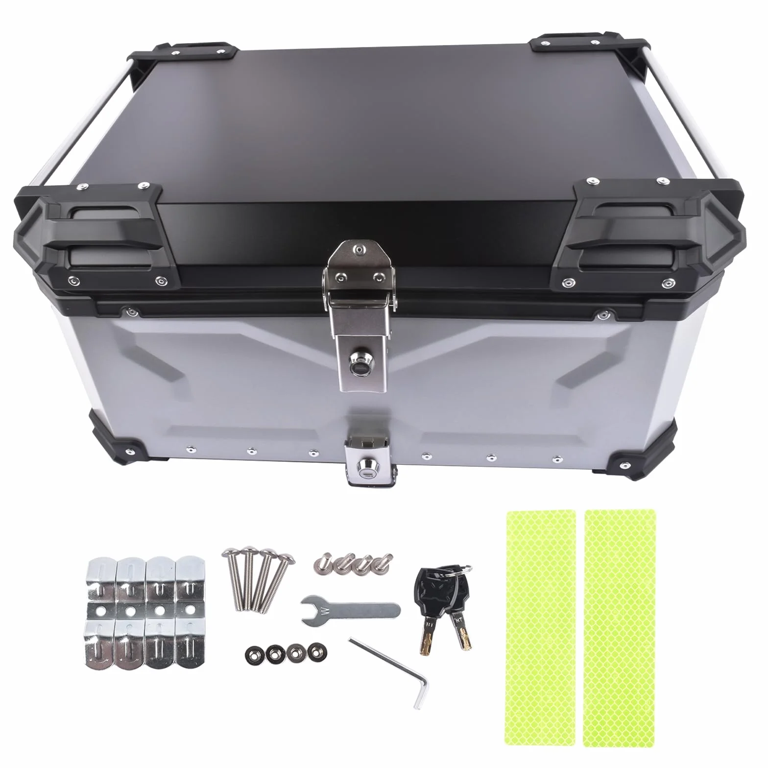 Plata 65L Maletín Superior para Moto, Maletín Universal de Aluminio Impermeable con Cierre de Seguridad para Guardar el Casco