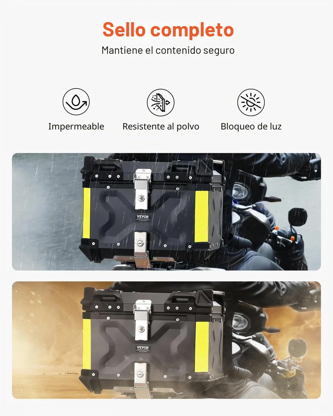 VEVOR Baúl para Motocicleta, Baúl Trasero Universal de Aleación de Aluminio con Forro de Cuero, 55 L, con Cerradura y Cojín Trasero, Apto para el 99% de los Cuadros de Motocicleta, 470 x 430 x 367 mm