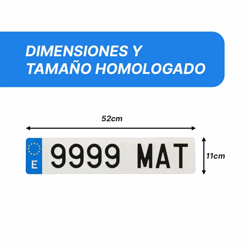 Matrícula Acrílica Homologada 52x11 CM | Matrícula de Coche Universal Europea | Material Resistente y Elegante | Fácil y Rápida Instalación (Pack 2 Unidades)