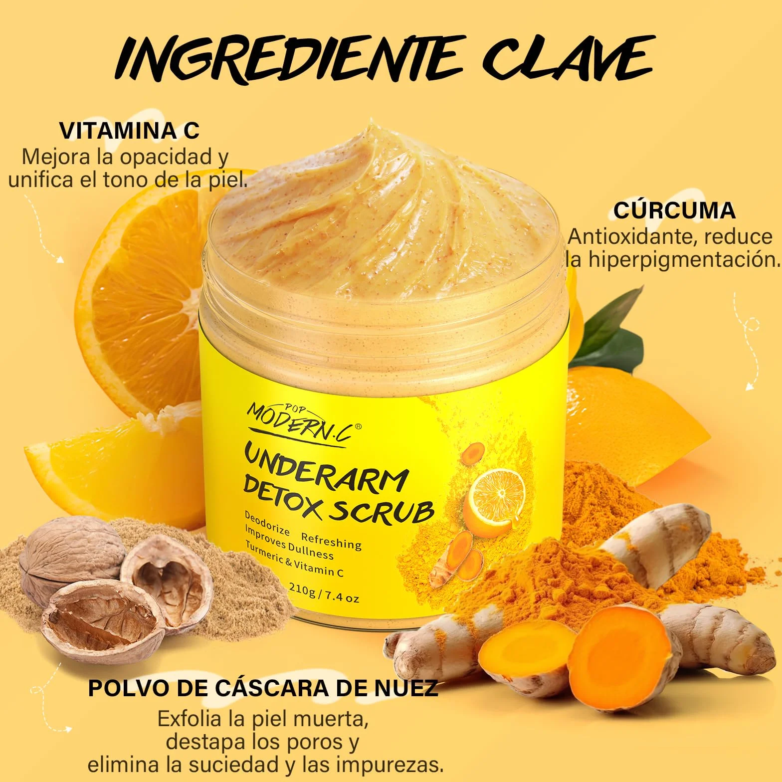 Exfoliante Desintoxicante para Axilas con Cúrcuma y Vitamina C, Eliminador Manchas Oscuras, Desodorante Corporal Unificador de Tono