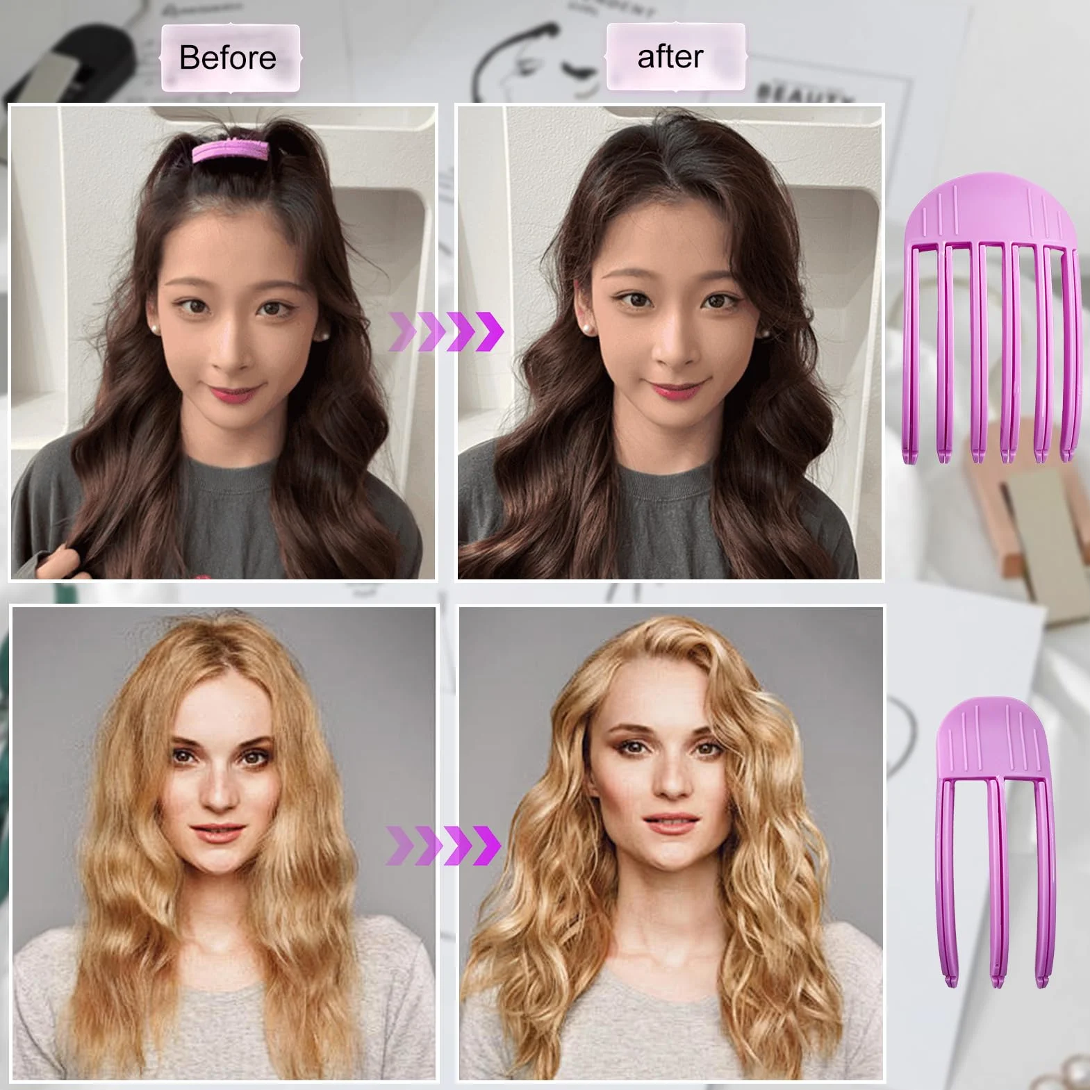 Clip de Volumen para Raíces 4 Piezas, Peines Voluminizadores de 3 y 6 Dientes, Pinzas para Cabello sin Rastro