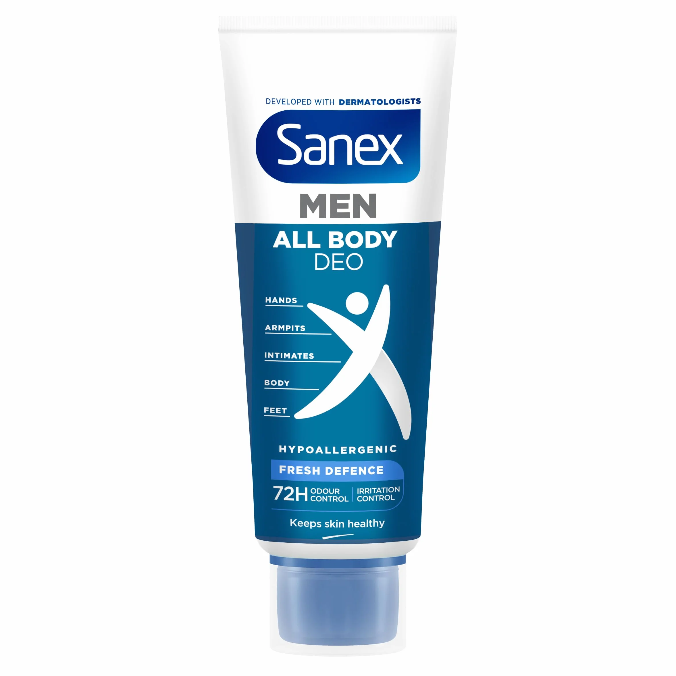 Sanex Men Crema Todo el Cuerpo Deo Frescor Total 75ml, Desodorante 72h Protección Olor Hipoalergénico