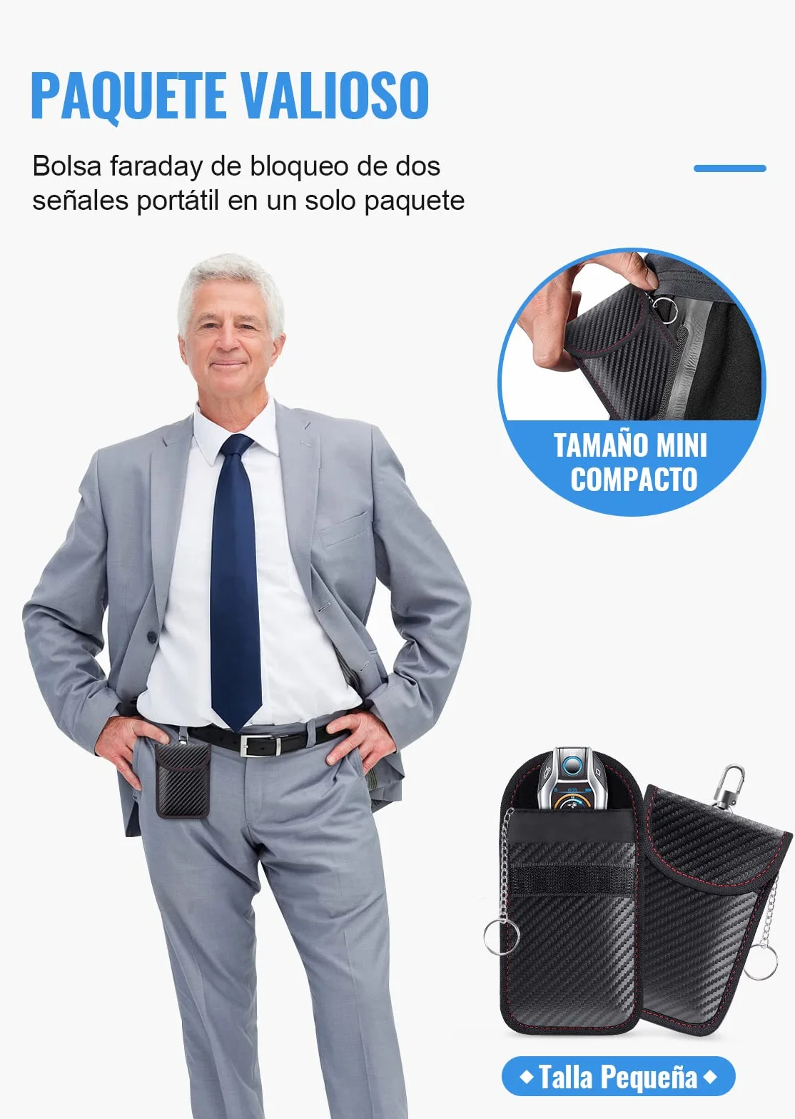 lanpard 2PCS Mini Bolsa Faraday para Llaves de Coche, Funda Bloqueo de Señal de Seguridad Anti RFID/WiFi/gsm/LTE/NFC Protección Antirrobo (Fibra de Carbono)