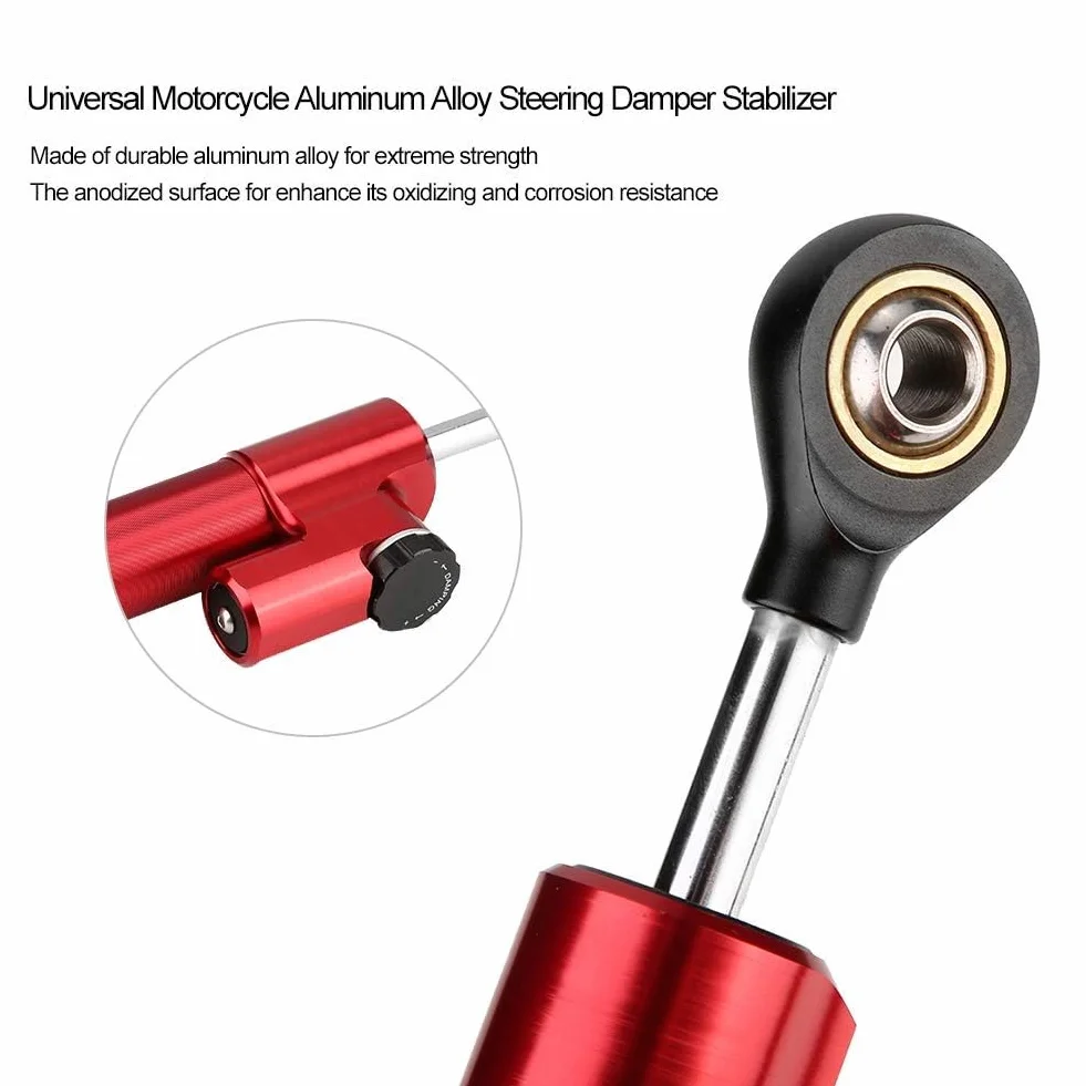 Amortiguador de Direccion Moto, Estabilizador de amortiguador de dirección de aleación de aluminio universal para motocicleta para la mayoría de las motocicletas (rojo y negro)