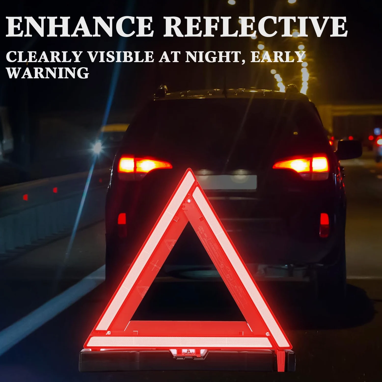 Kanayu Triángulo de advertencia de seguridad plegable aprobado por DOT, triángulos reflectantes de seguridad vial con estuche de transporte, base pesada, señal de advertencia de seguridad en carretera