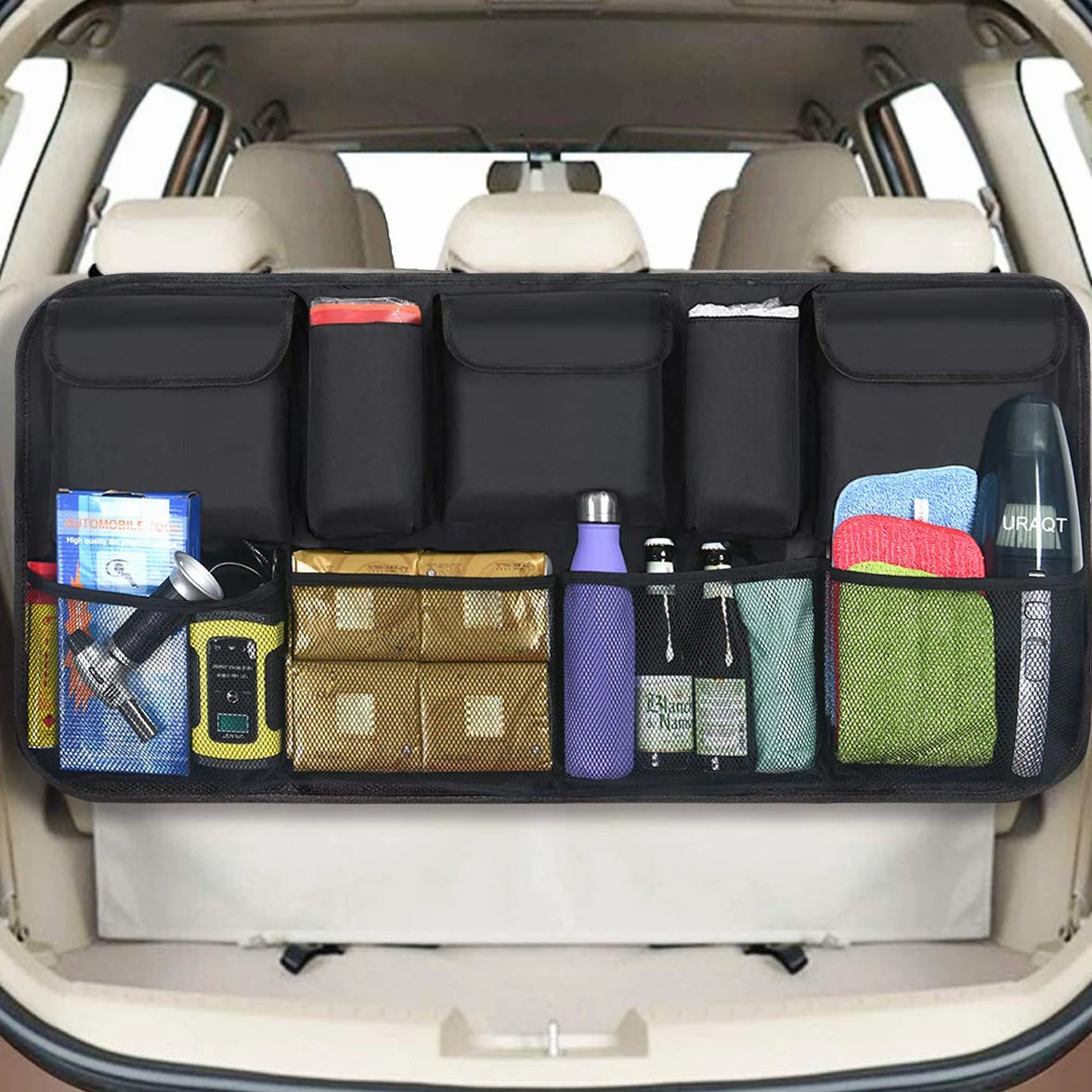URAQT Organizador Maletero, Bolsas de Malla para Coche con 9 Bolsillos, Correa Ajustable y 3 Cinta de Fijación, Adecuado para SUV, MVP, 52x105cm
