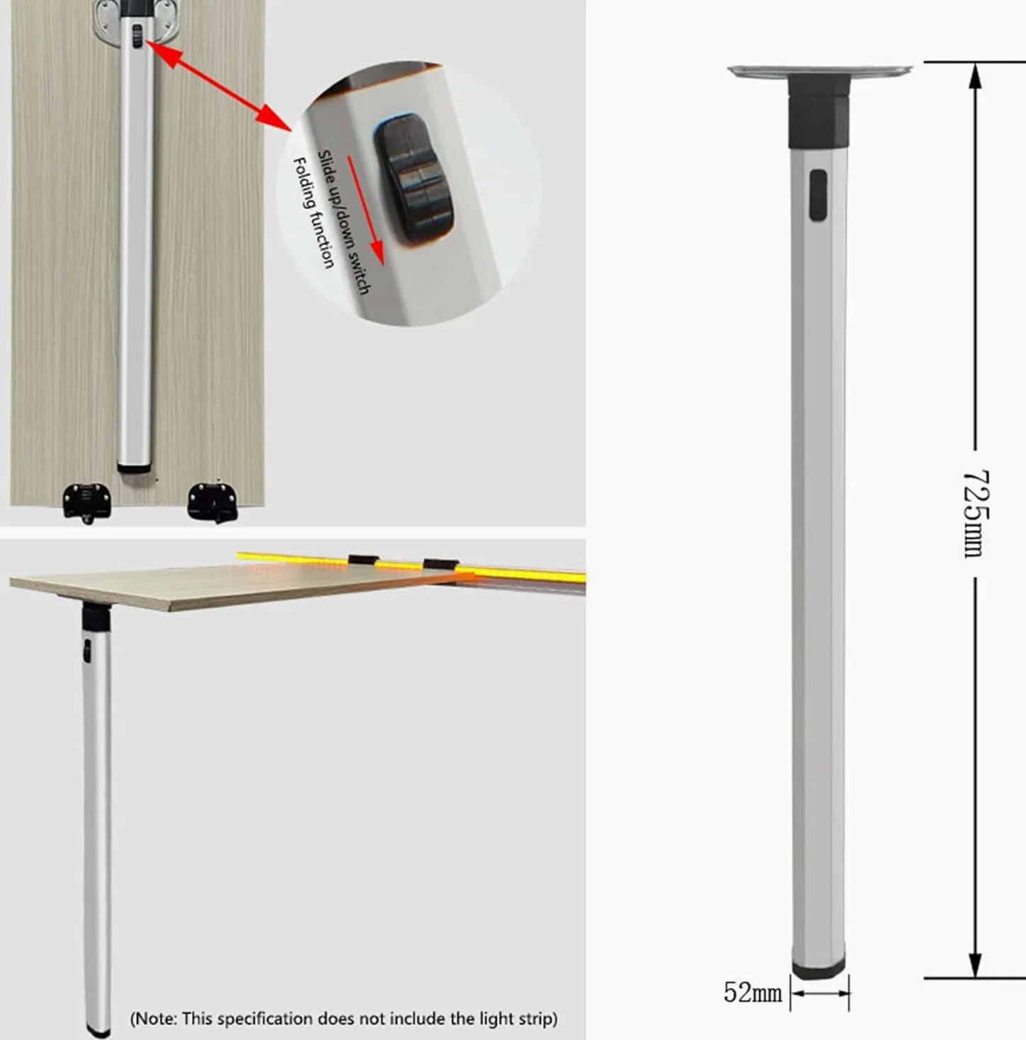 Pata Mesa Camper Plegable de Aluminio con Barra Colgante de 100cm y Clip para Autocaravana, Accesorio Desmontable y Fácil de Guardar para Mesa de Camping, Ideal para Remolque y Accesorios de Vehículo