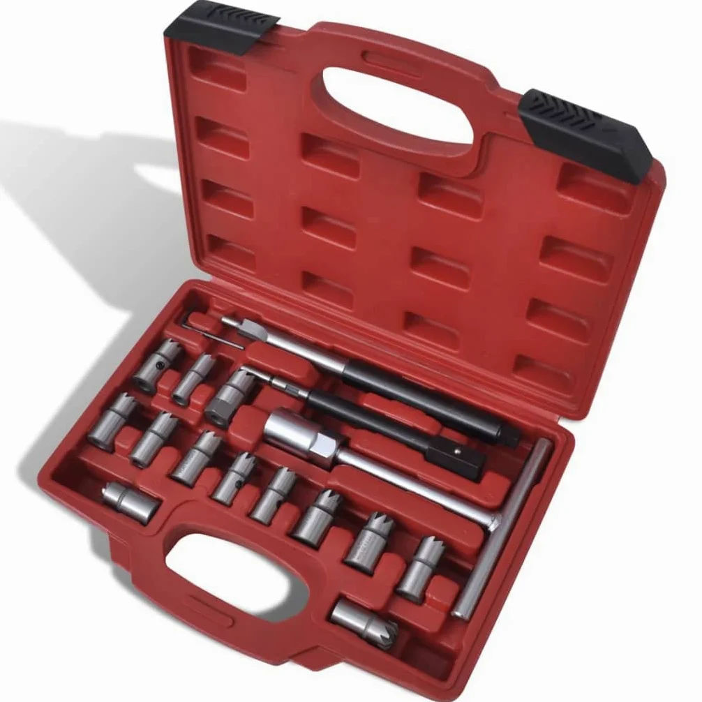 Diesel Inyector - Juego de fresas para asiento de sellado (17 piezas, herramientas duraderas para la limpieza y reparación de motores de raíl común, incluye maletín)