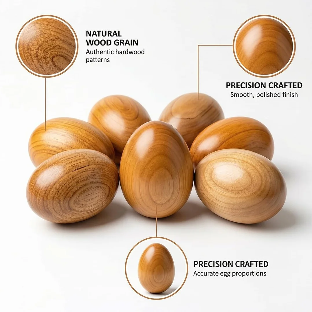 Huevos Artificiales de Madera Set 6 Piezas Decorativos para Nidos y Producción de Aves
