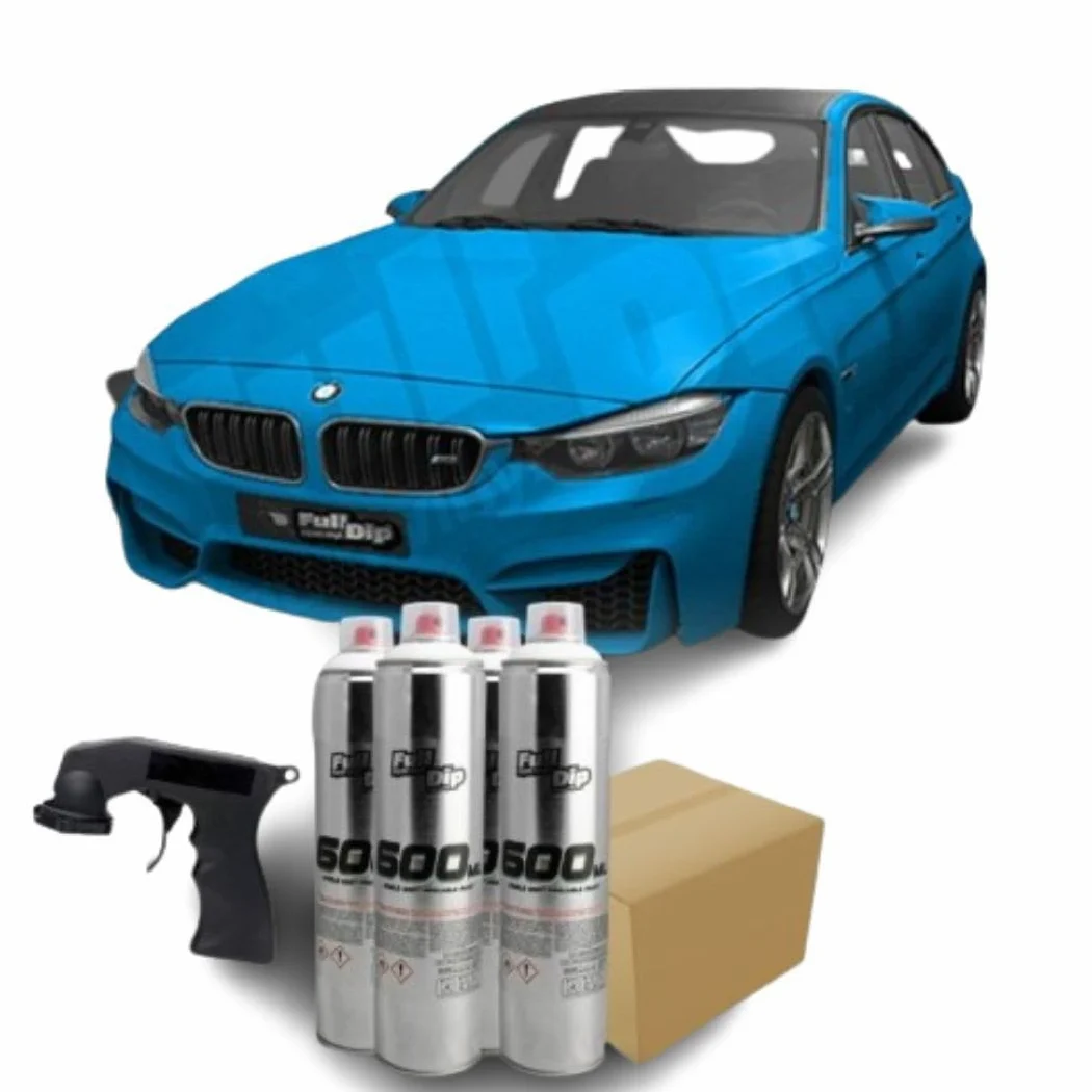 AutoFullCar - Pack para Pintar el Coche con Spray Full Dip 600 ml (12 Unidades) Pintura Vinilo con Regalo Adaptador de spray (Coche Pequeño, Azul Luminoso)