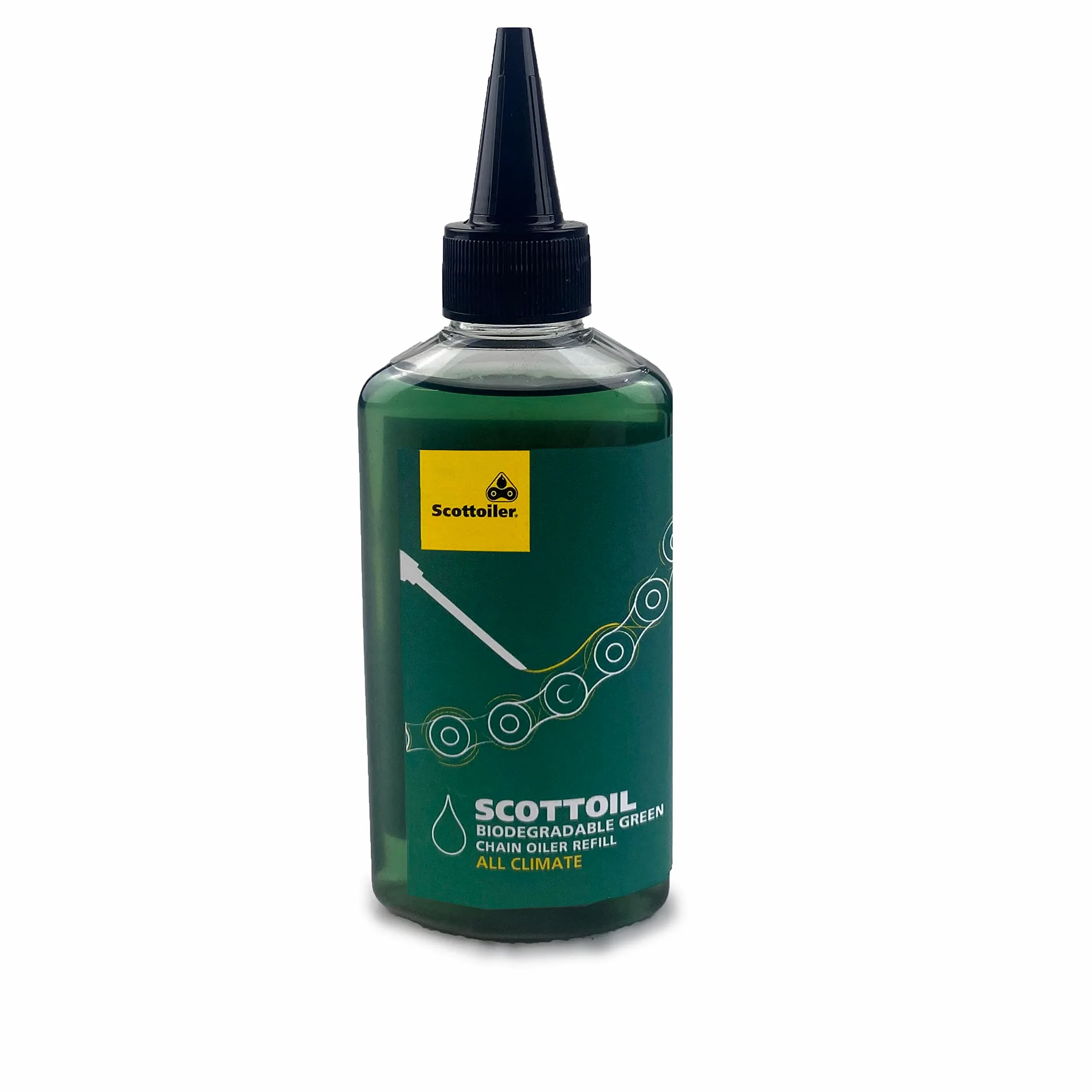 Scottoiler Essentials - Micro-vSystem - Lubricador Automático de Cadena de Motocicleta y Recarga de 125ml de Scottoil Verde Biodegradable All Climate - Bundle Kit de Inicio