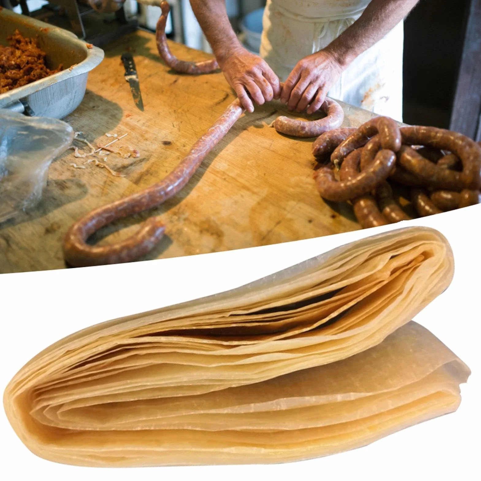 Cubiertas comestibles de salchicha de colágeno 8 m, tripas de cerdo de doble capa para secado