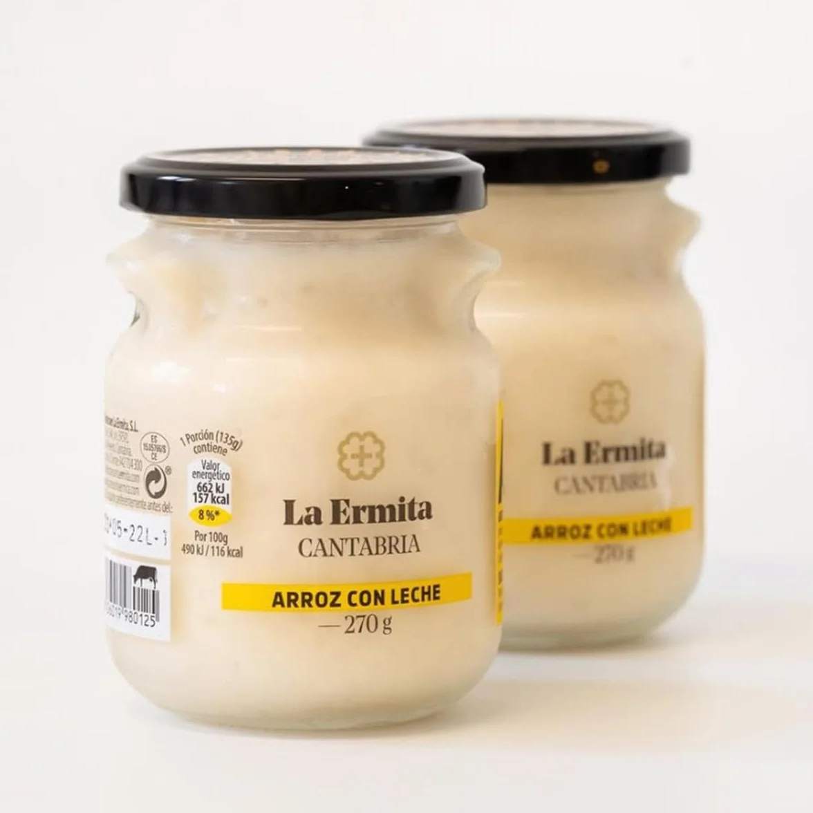 LA ERMITA Arroz con Leche Postre Lácteo Tradicional Tarro de Cristal Canela Limón Sin Gluten 270 g Pack 6