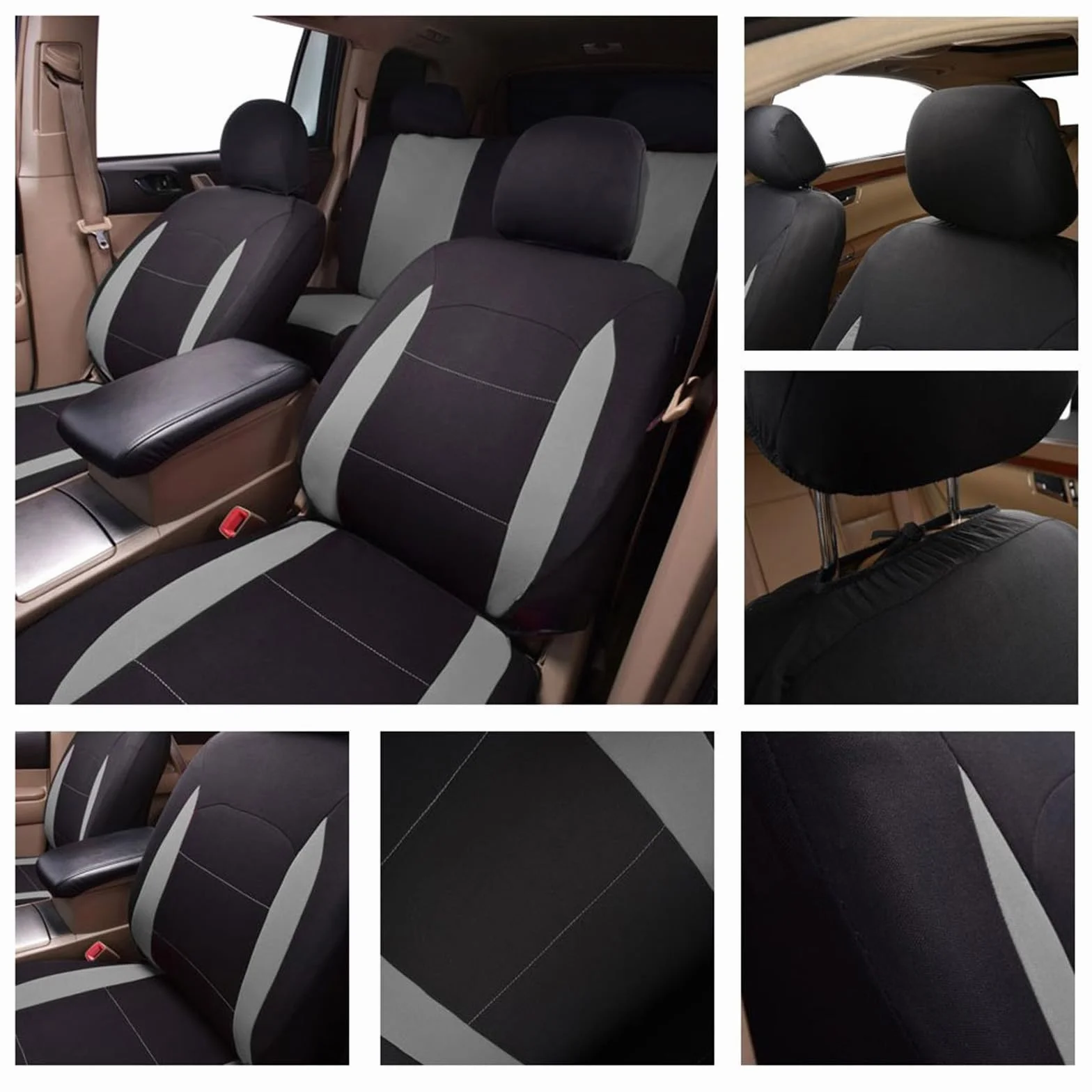 Flying Banner Fundas Asientos Coche Universales para Delanteros y Traseros Compatibles con Airbags Laterales(Juego Completo, Gris)