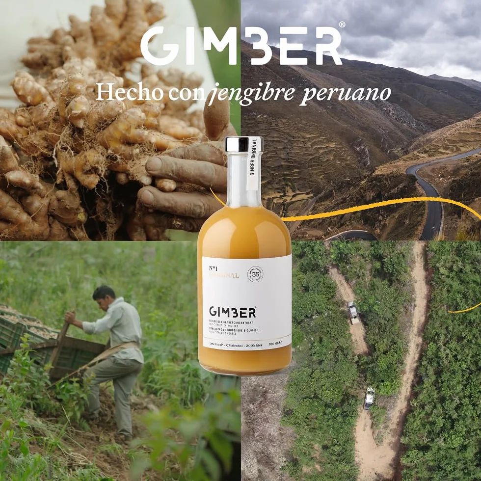 GIMBER Ginger Concentrate 2 x 700 ml 1.4 L Organic Non-Alcoholic Drink with Ginger Lemon and Herbs