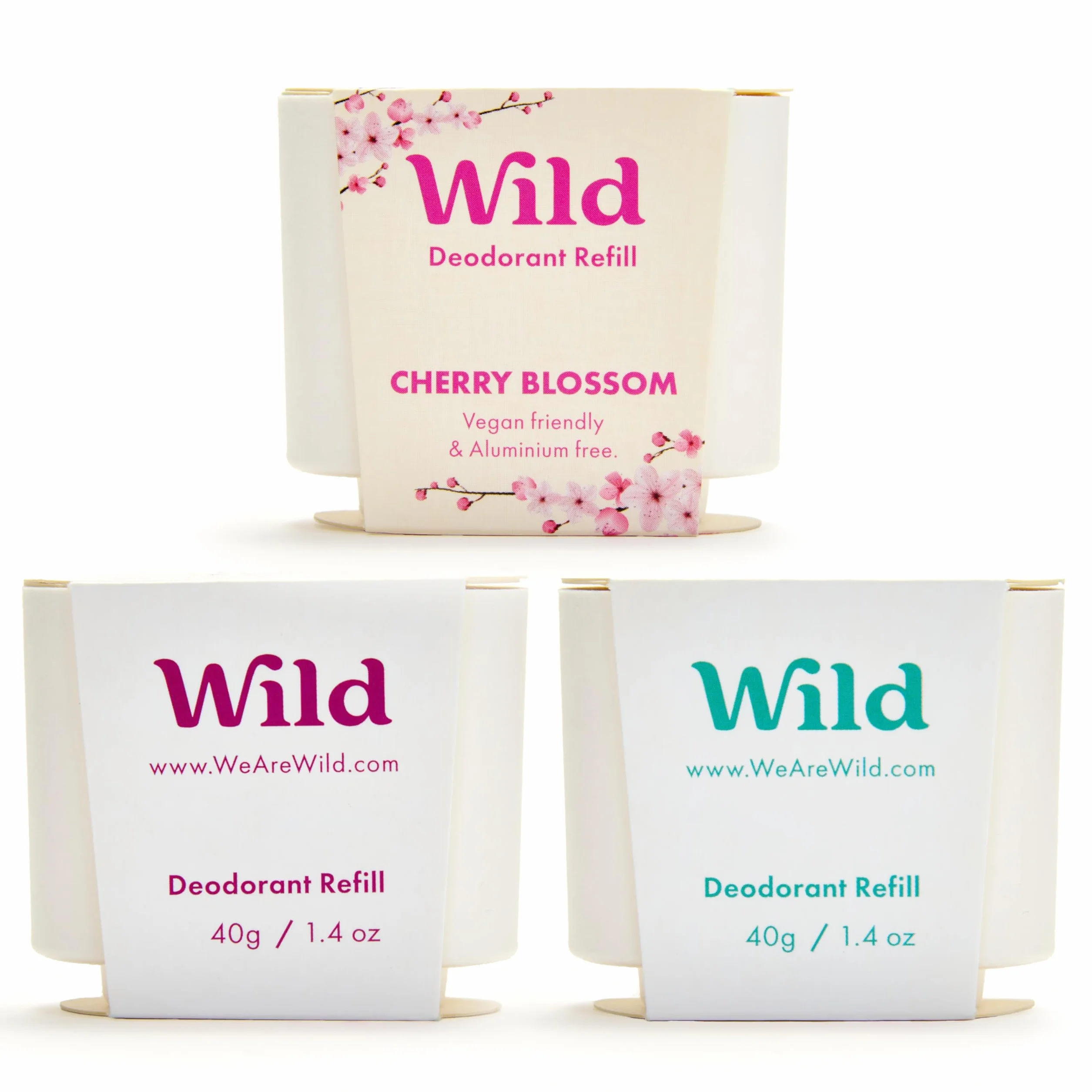 Wild Desodorante Natural Recargable Sin Aluminio Pack Variado con Esencias Fresh Cotton, Sea Salt, Cherry Blossom & Coconut Vanilla