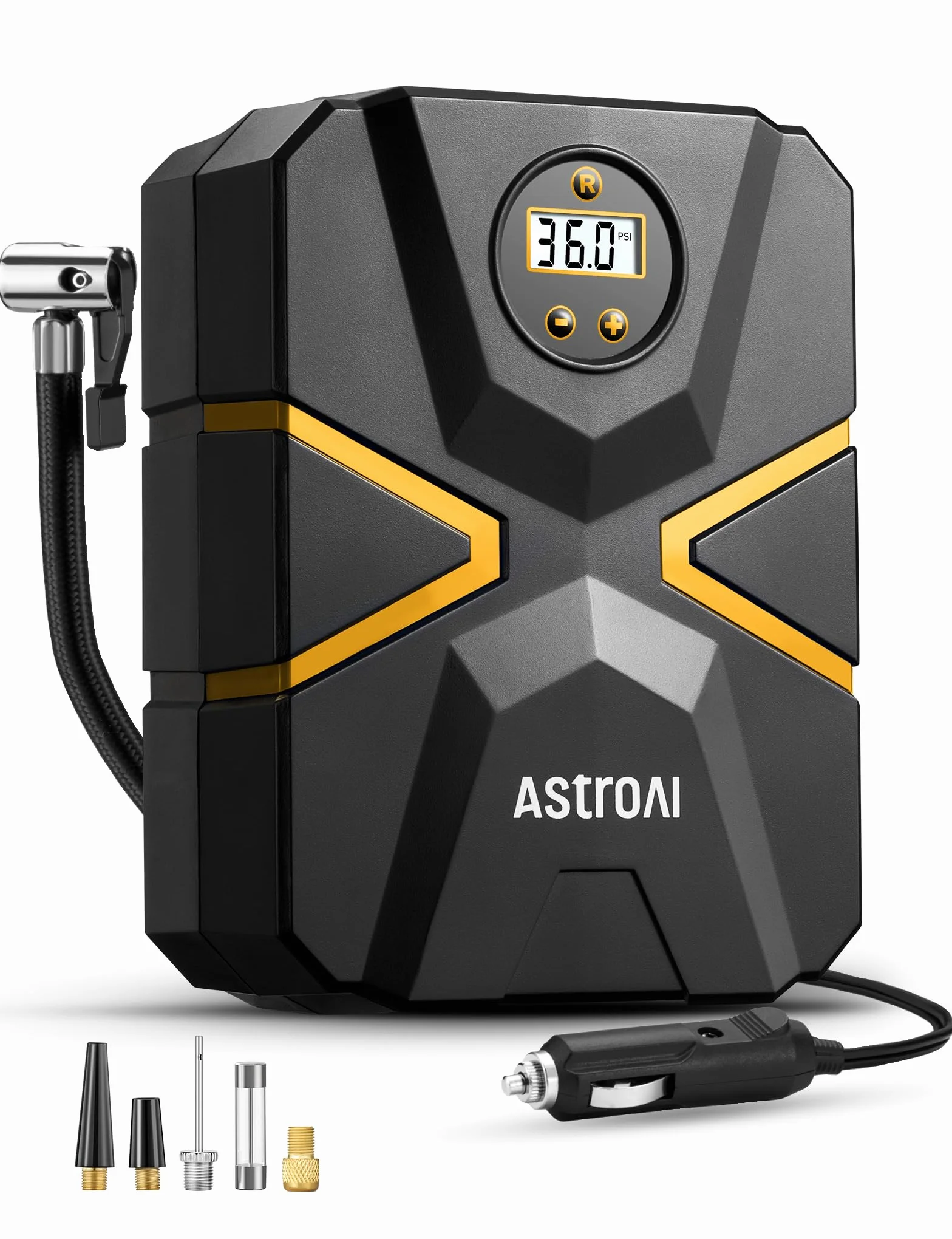 AstroAI Inflador Ruedas Coche Digital 12V, Compresor Aire Portátil 150 PSI, Hinchador Neumáticos Eléctrico Multiuso con Pantalla LCD y Luz LED Apagado Automático para Coche, Bicicleta, Moto y Etc.