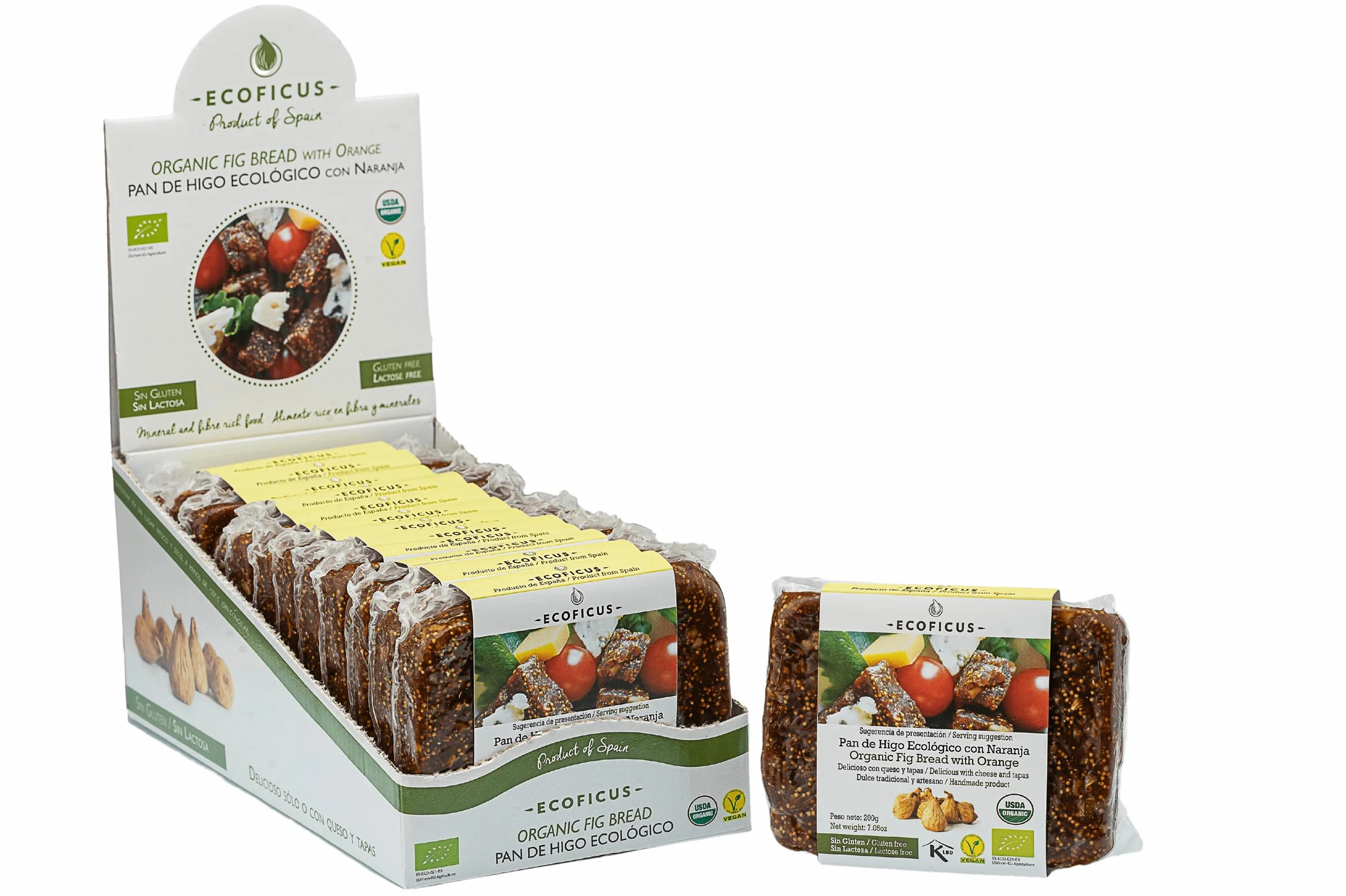 ECOFICUS Pan de higo BIO con naranja 200g Sin Gluten Vegano