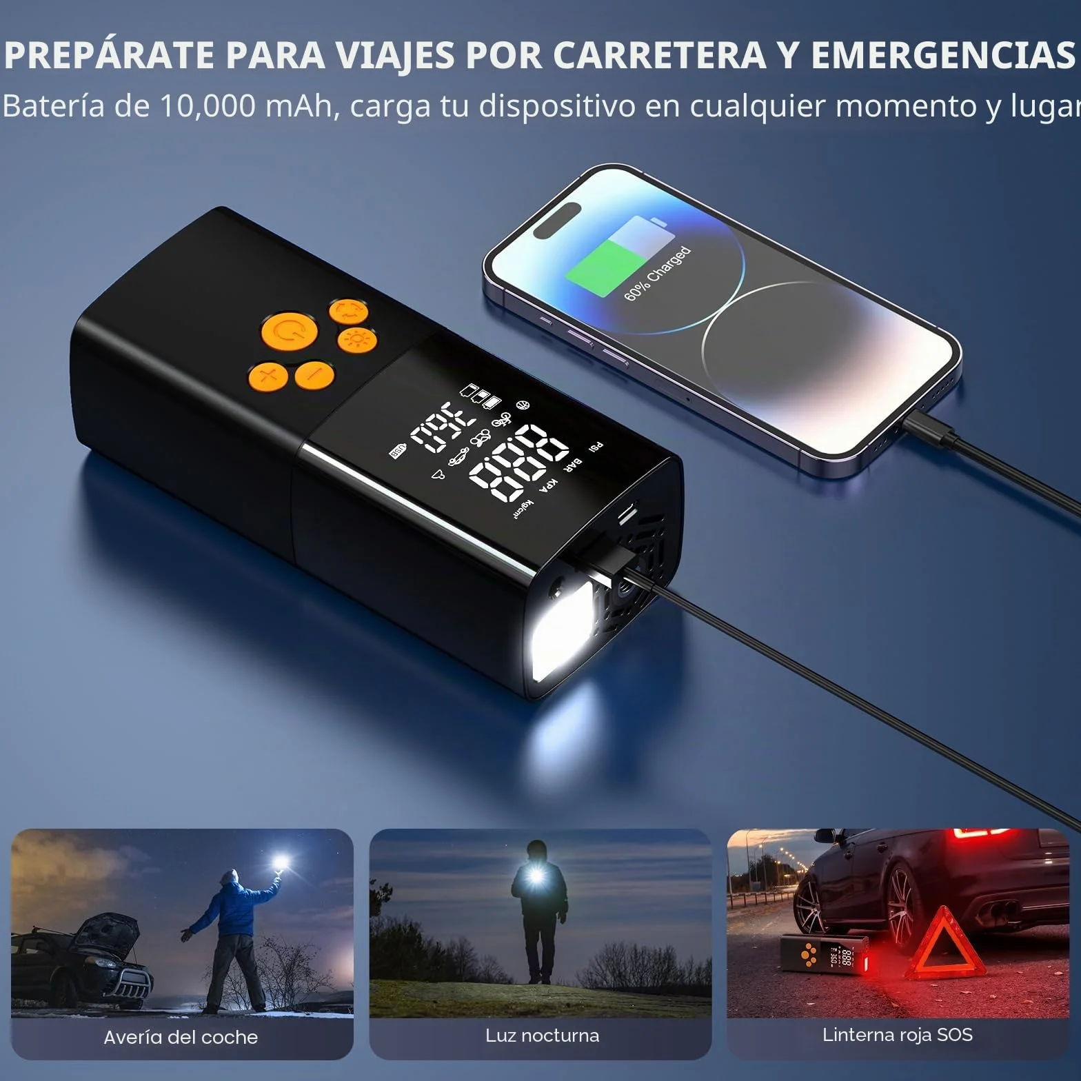 10000Mah Compresor Aire Portatil,160PSI & 2X inflador Ruedas Coche con Doble LCD Digital, inflador electrico luz LED, Manómetro, Apagado Automático para Coche, Moto, Bicicleta, Anillo de Natación