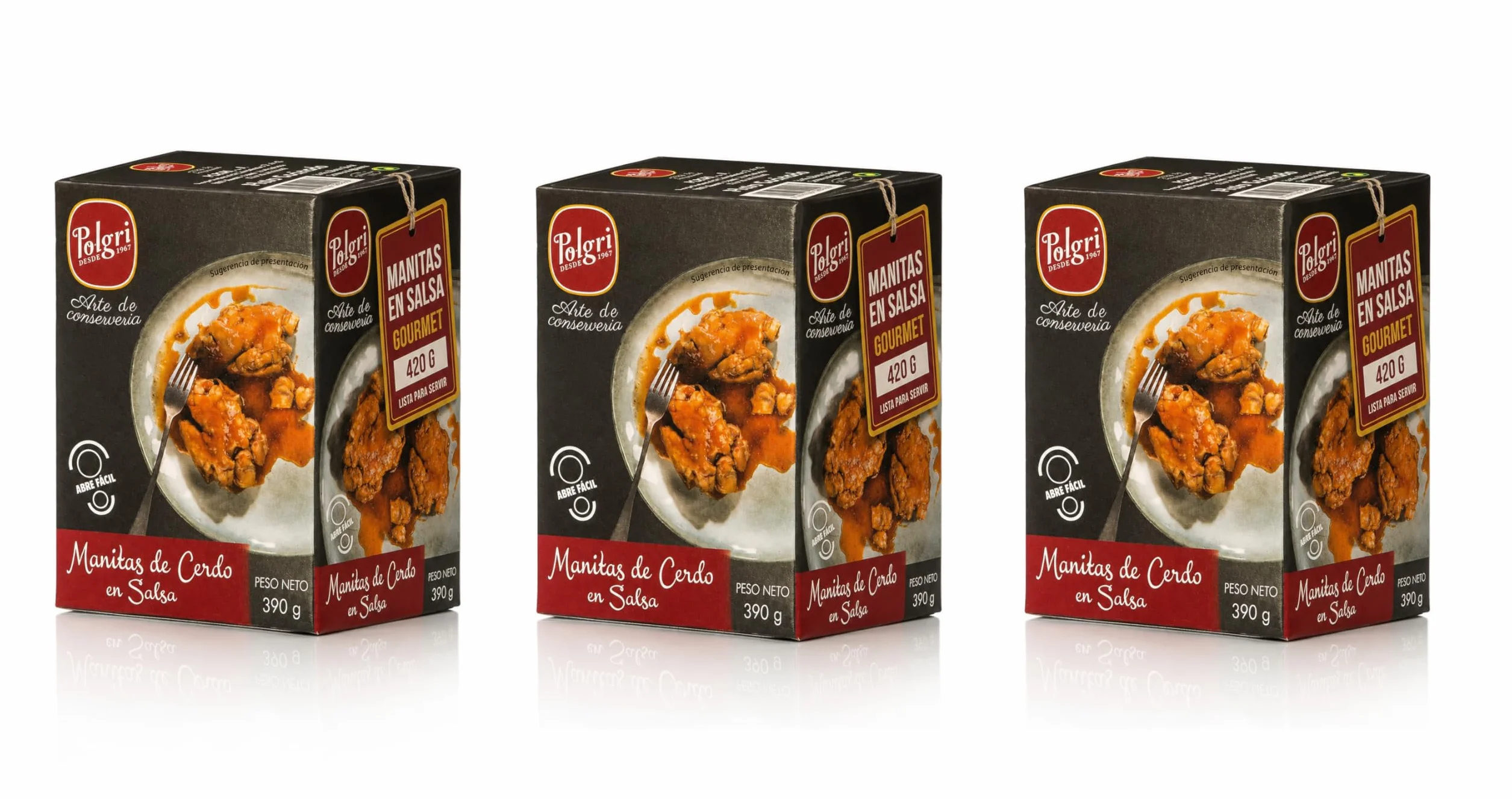 POLGRI Manitas de Cerdo en Salsa 420 g x 3 Latas Receta Tradicional La Mancha Colágeno Natural