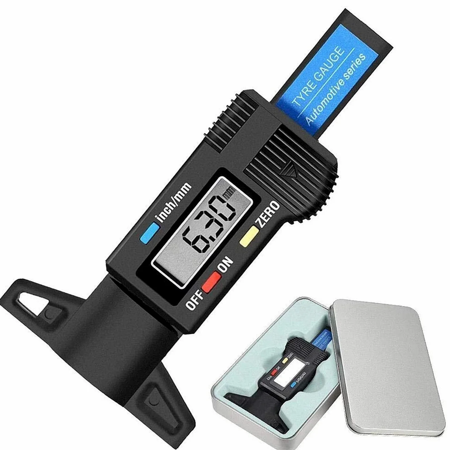 Medidor digital de presión de neumáticos, medidor de profundidad de neumáticos portátil, comprobador de profundidad de banda de rodadura de neumáticos de 0-25,4 mm, medición de profundidad de ne