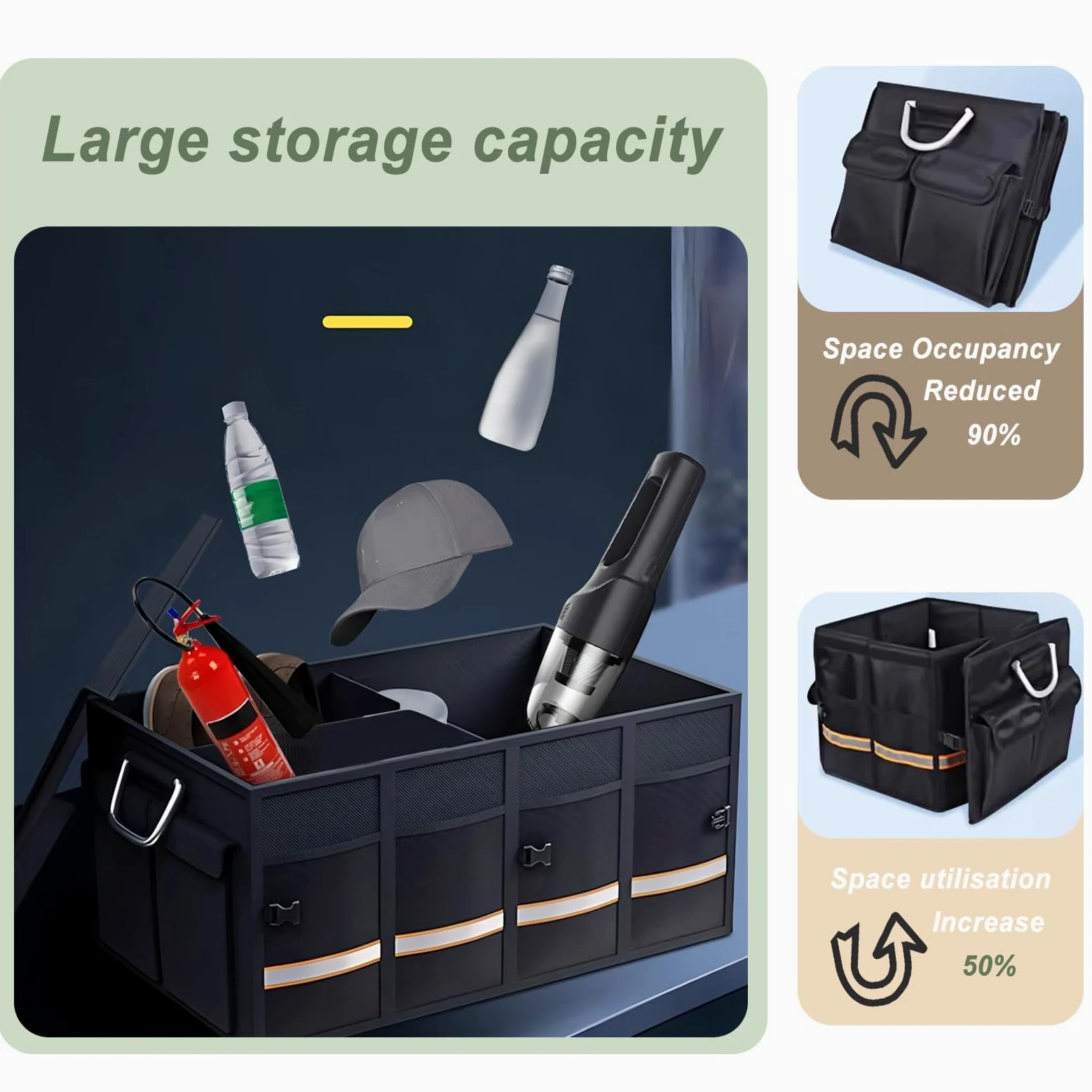 Accesorios para el hogar, Organizador de Maletero Impermeable, Grande, Plegable, Base Antideslizante, para Coche, Negro (L: 60/90 cm)