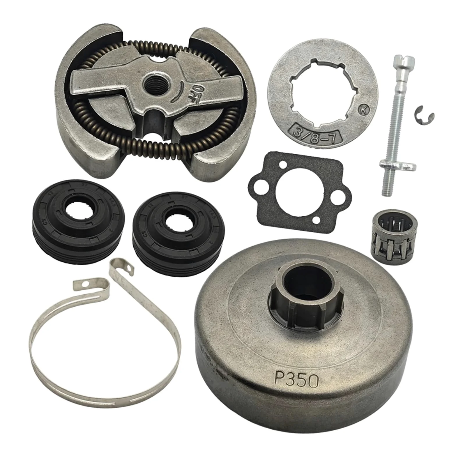 Kit de llanta de piñón de Tambor de Embrague 3/8 7T Apto for Motosierra con Banda de Freno de Cadena de Sello de Aceite 420 390 350 351 352 371