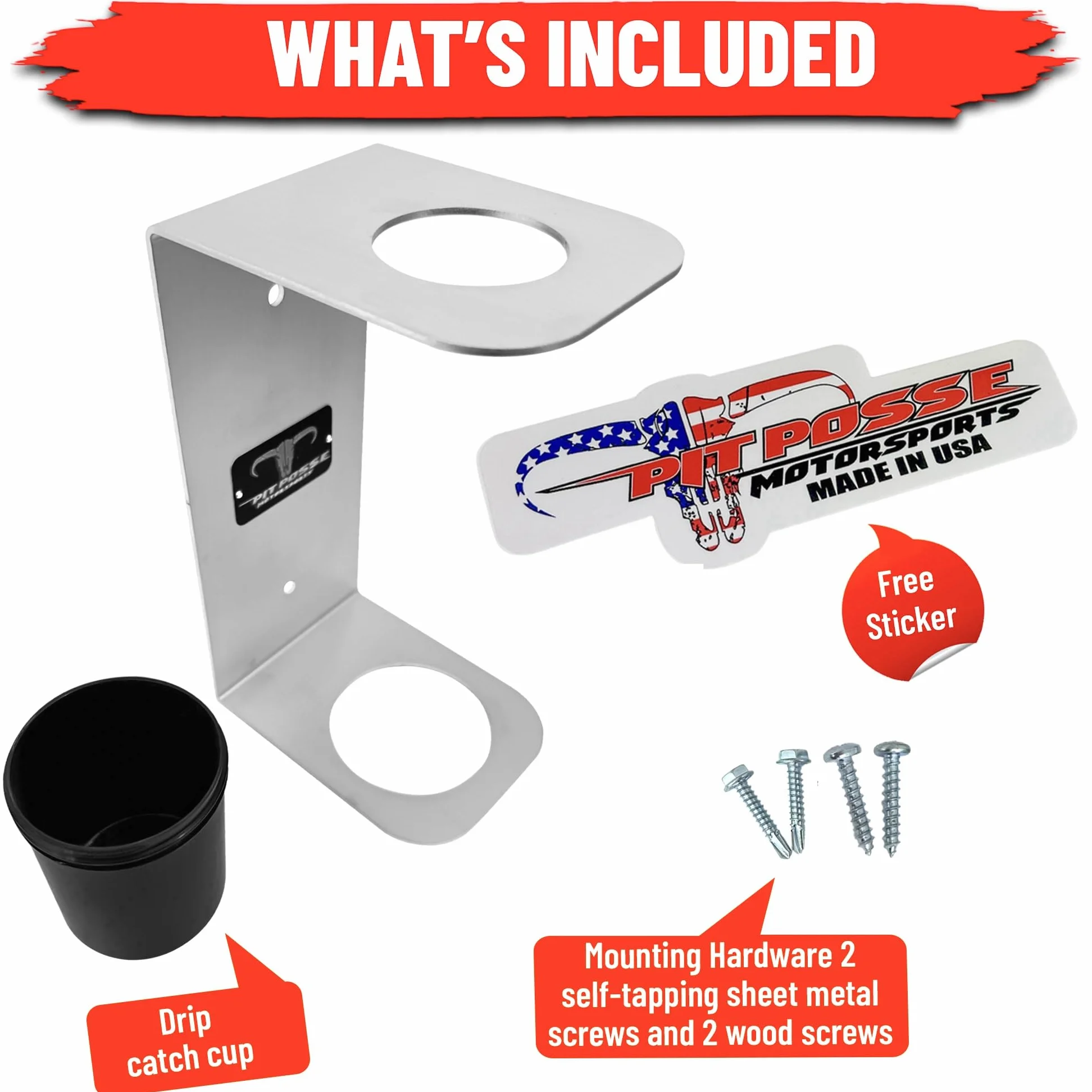 Pit Posse PP3364 - Soporte de aluminio para embudo de aceite – Tienda de garaje para remolque cerrado – Fabricado en Estados Unidos – Embudo de drenaje de líquido de montaje en pared Organizador