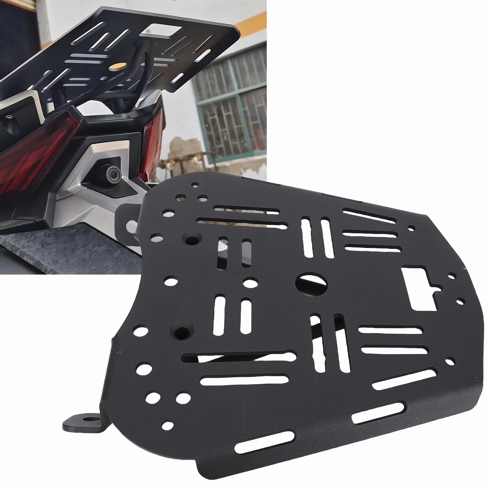 Yctze Caja Placa Base Soporte de Motocicleta Rejilla de Equipaje de Montaje en de Acero de Acero Desmontable de Carbono Inferior para Zontes 368g 501g con Acabado Negro