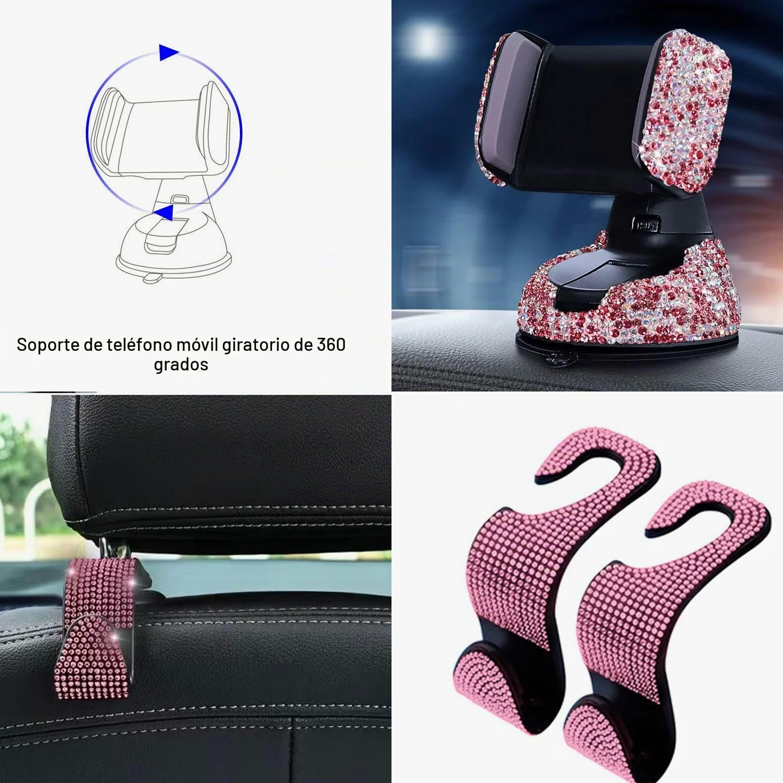 20 piezas Bling Auto Accesorios Interior Mujeres Brillantes Accesorios Bling Car Accessories Soporte para gafas para mujeres, soporte para teléfono móvil, anillo de encendido