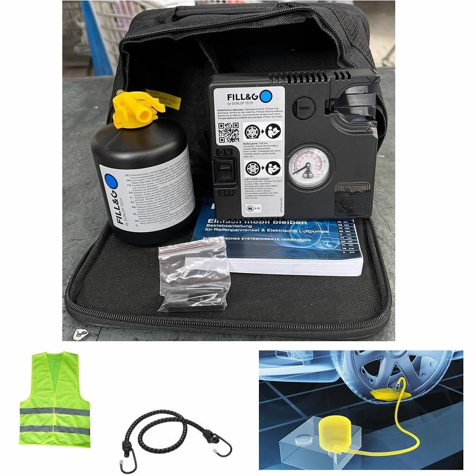 Compatible con Moto Morini Set DE PINCHAZO DE NEUMÁTICOS Kit DE INFLADO Y REPARACIÓN AUTOMÁTICO con COMPRESOR Y LÍQUIDO SELLADOR DE 620 ML para Coches, SUV,Motocicletas