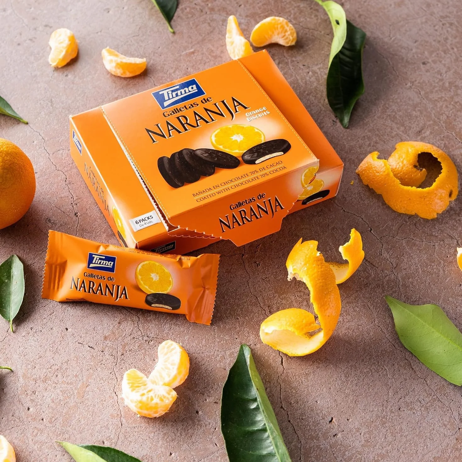 Tirma Galletas con Naranja Bañadas en Chocolate Negro 200g 70% Cacao