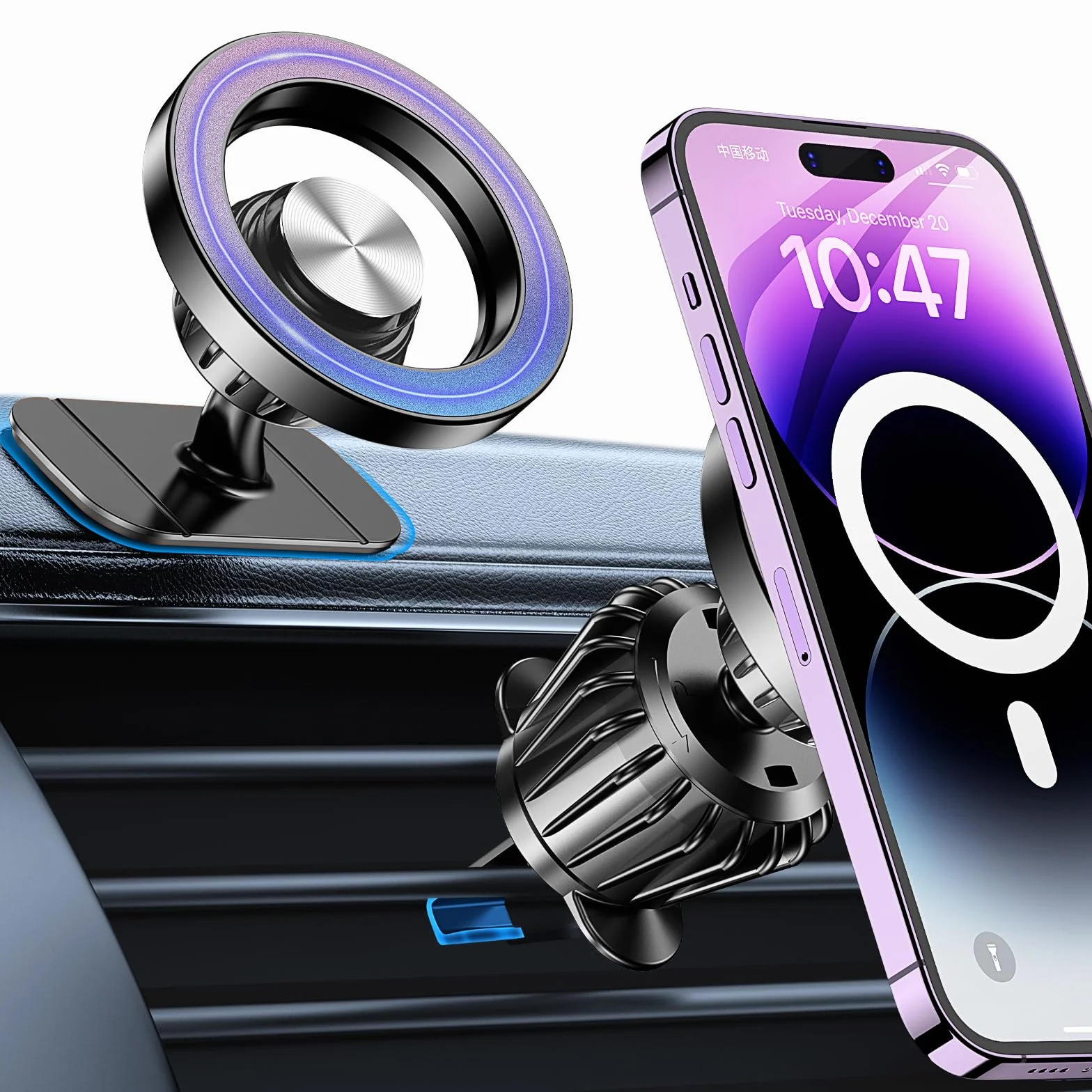 Coolpow Soporte Móvil Coche Magsafe Imanes 360° Rotación para iPhone 17 16