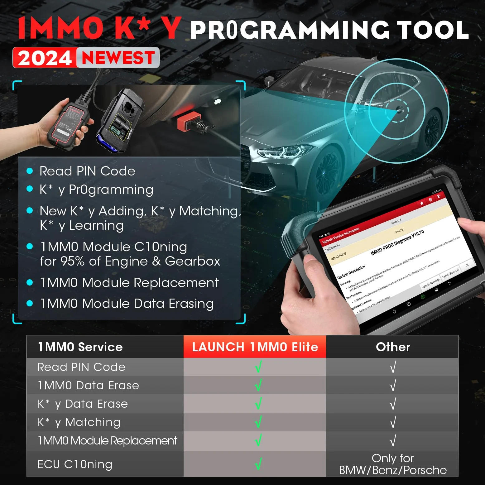 LAUNCH X431 IMMO Elite Key Herramienta de Programación, X431 Escáner con Programador PROG3, Bidireccional, Programación de Llaves, IMMO ECU Clone, 39+ Servicios, Prueba Activa (X431 IMMO Elite)