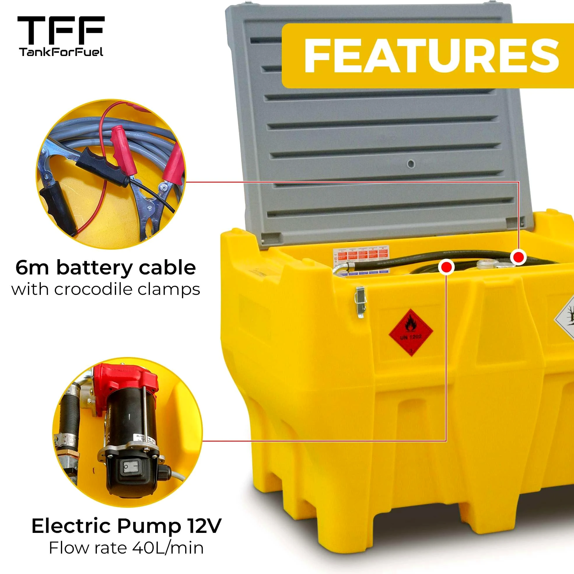 TFF Deposito Gasoil Portátil 440 Litros Bomba 12V DC 40 l/min Depósito Gasoil PickUp Manguera 4m Pistola Automática
