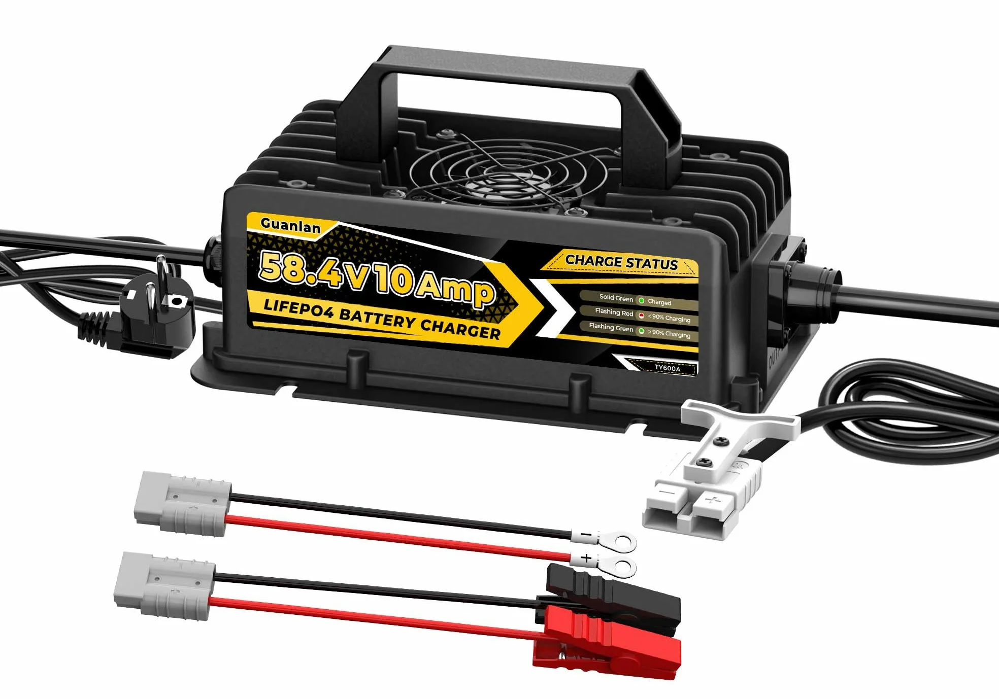 58,4V 10A Cargador de Batería Litio para 48V (51.2V) LiFePO4 Baterías, 48V Cargador de Batería LiFePO4 para Autocaravanas, Barcos, Vehículos Marinos y Sistemas Solar