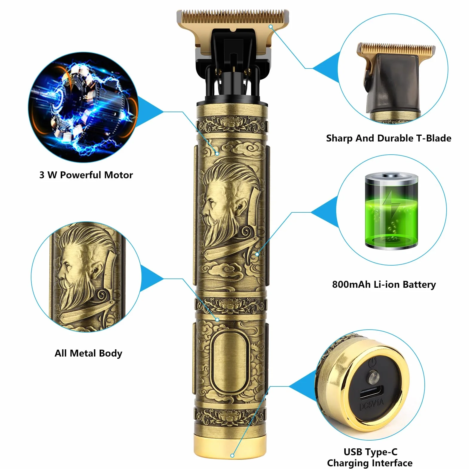 Motomoyo Maquina de Cortar Pelo Profesional, Recortadora de Barba Recargable USB, Cortapelos Electrico Inalambrico