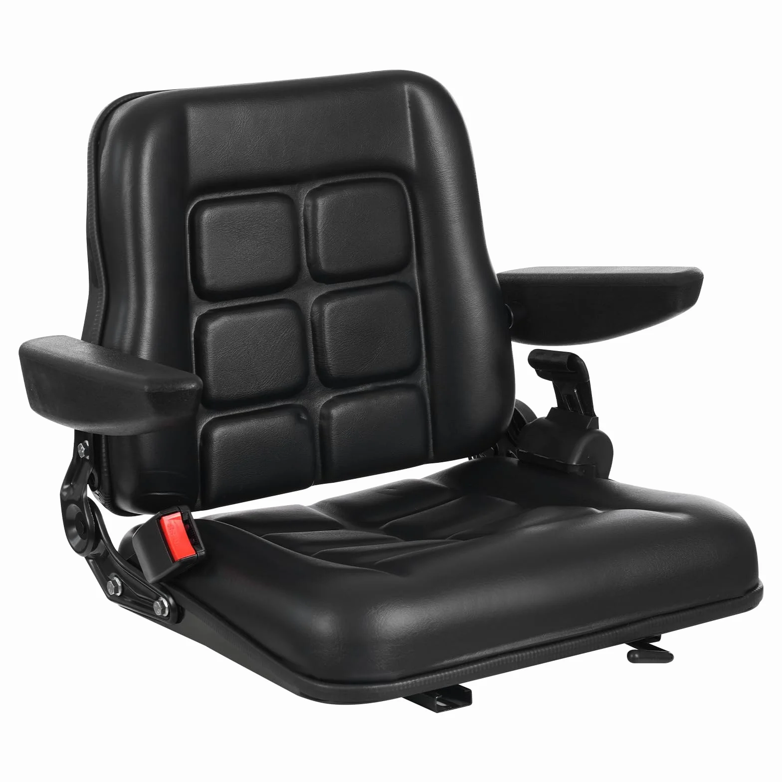Asiento universal para carretilla elevadora, asiento de tractor ajustable con reposabrazos, cinturón de seguridad y piel sintética de PVC impermeable, para carretillas elevadoras, tractores y