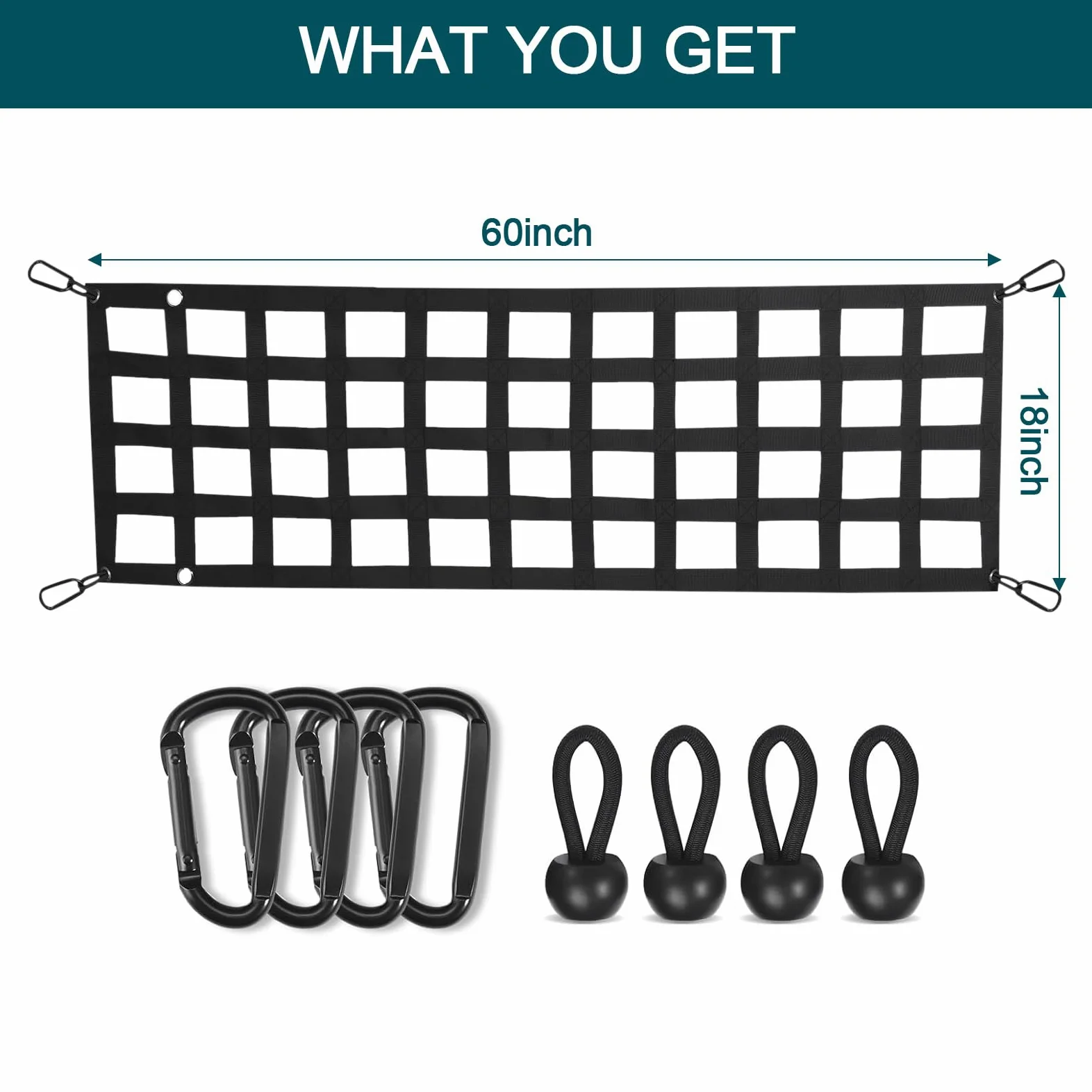 Red de portón Trasero para Caja de camioneta – Divisor de Caja de Camiones de Carga para camión de tamaño Completo de 60 x 18 Pulgadas (Negro) – Puerta Trasera de Malla Compatible con Chevy, Ford,