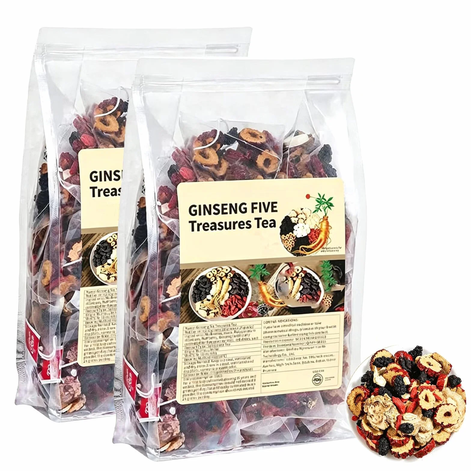 Ginseng Five Treasure Tea, Energy & Daily Balance, Mulberry, Goji Berry, Red Date (2pc)