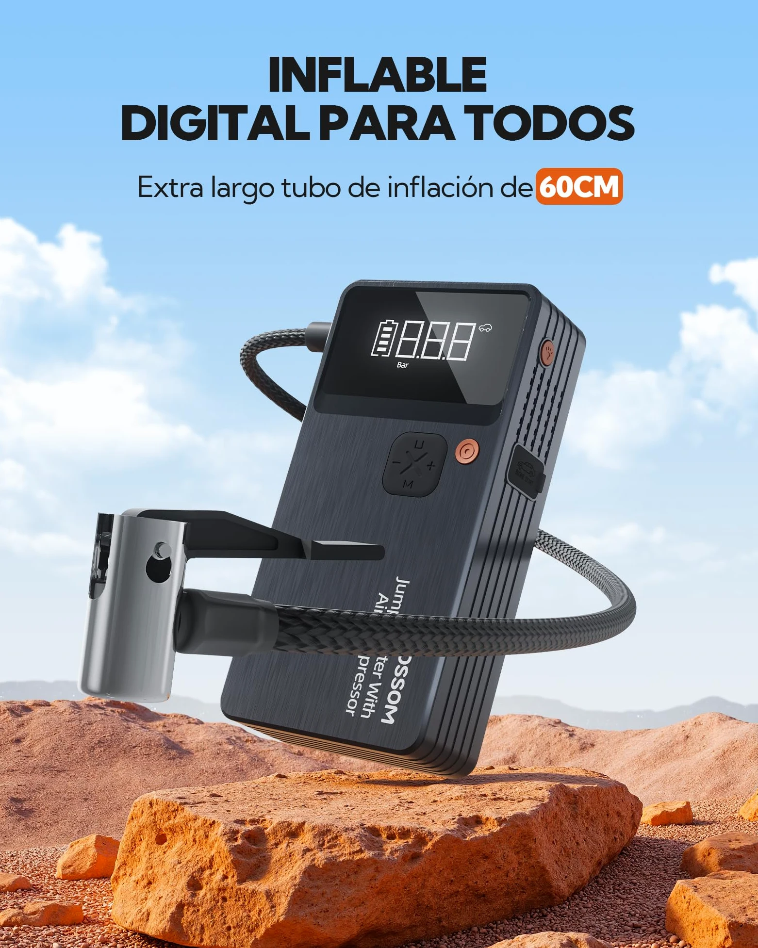 Arrancador de Baterías de Coche,Booster para Coche con Compresor de Aire Portátil 7en1,Arranque de Batería con Inflador para vehículo de 12000 mAh,Kit de Emergencia del Conductor con Linterna LED