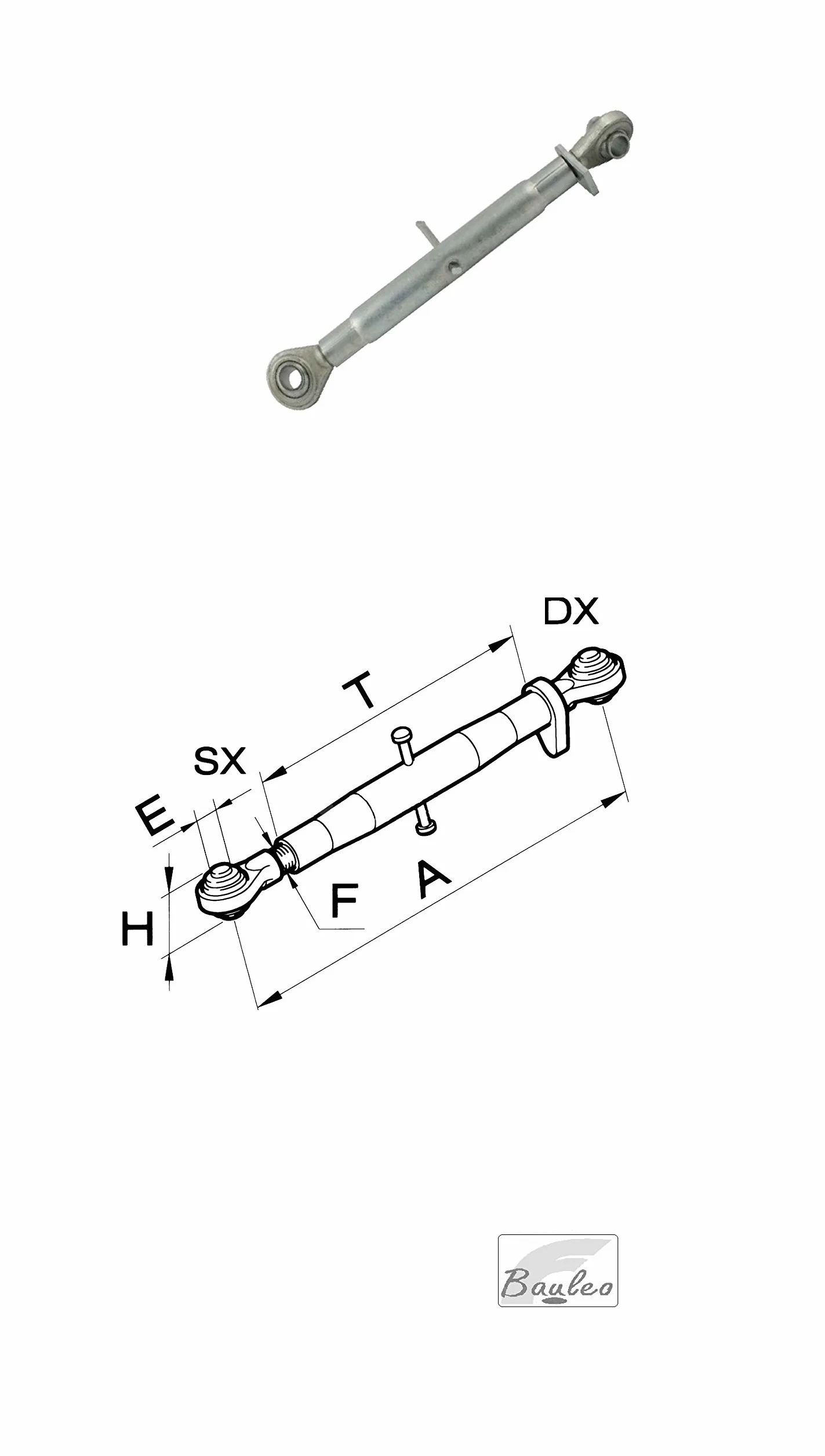 Cermag - Código 50032 - Tercer punto mecánico para tractor, orificio ø 25, L = 650/870