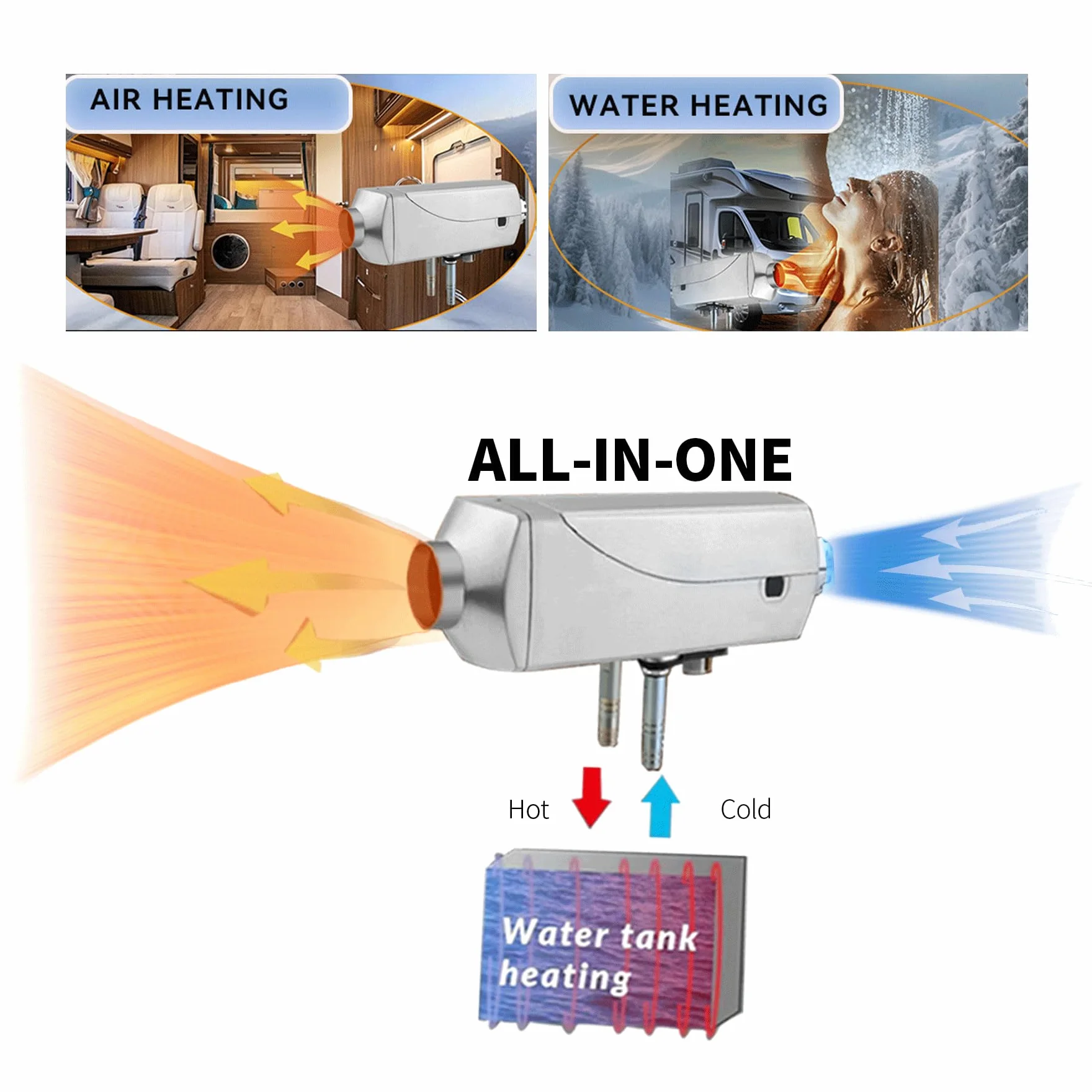 Calefacción estacionaria diésel de 24 V, 8 kW, combinación de calefacción de aire y agua, tanque de 26 galones, calentamiento de agua, LCD y mando a distancia, silencioso, 4 modos de funcionamiento