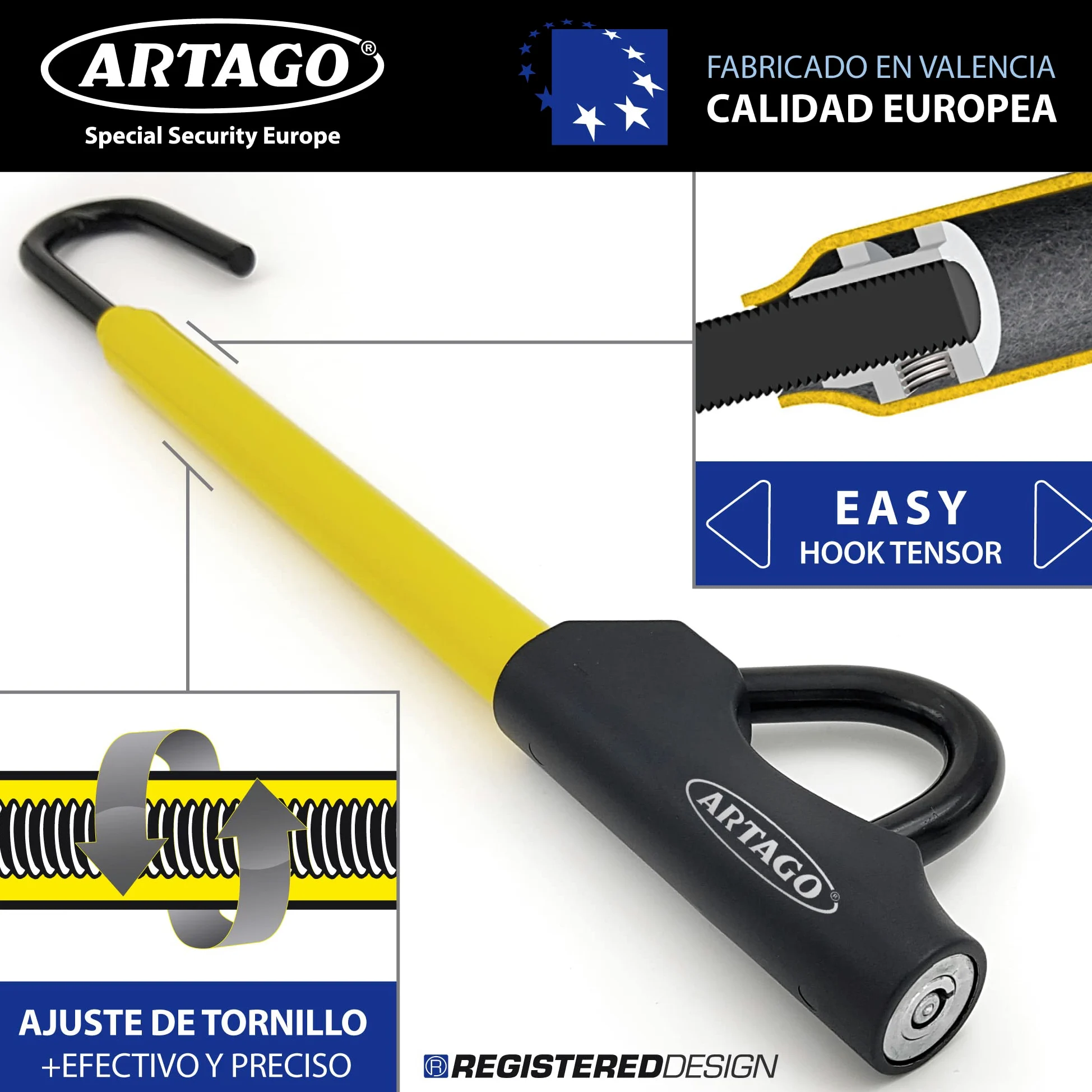 ARTAGO 871 Antirrobo Coche, Alta Gama, La Barra Bloqueo Volante Pedal Más Segura y Visible, Exclusivo Ajuste Rosca Más Preciso, Cepo Coche Universal SUV Furgoneta Autocaravana