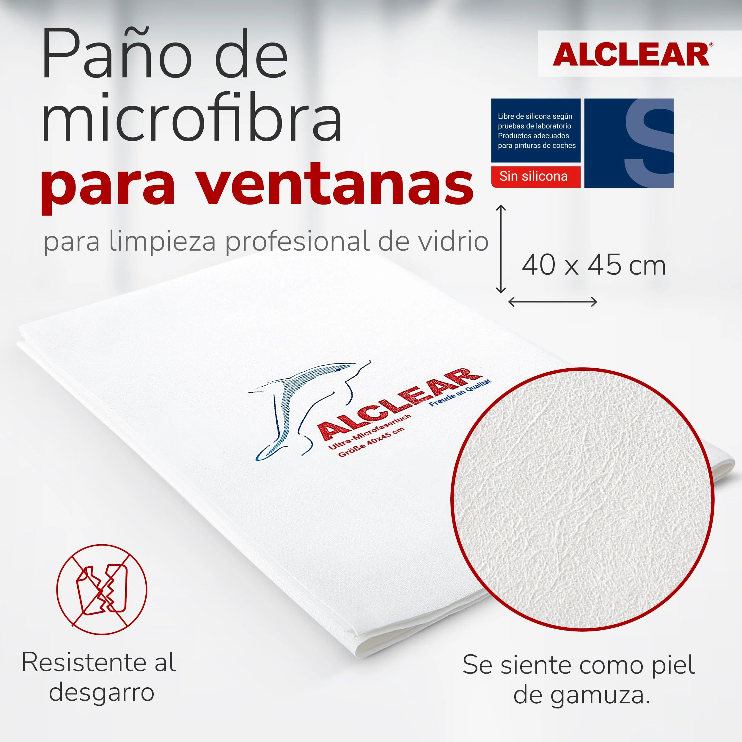 ALCLEAR 950001 Paño de Microfibra para Ventanas, Set de 5, paño de Microfibra para Cristales, del hogar y de Las Ventanas, sin Necesidad de Utilizar un paño para secar ni limpiacristales, 40 x 45 cm