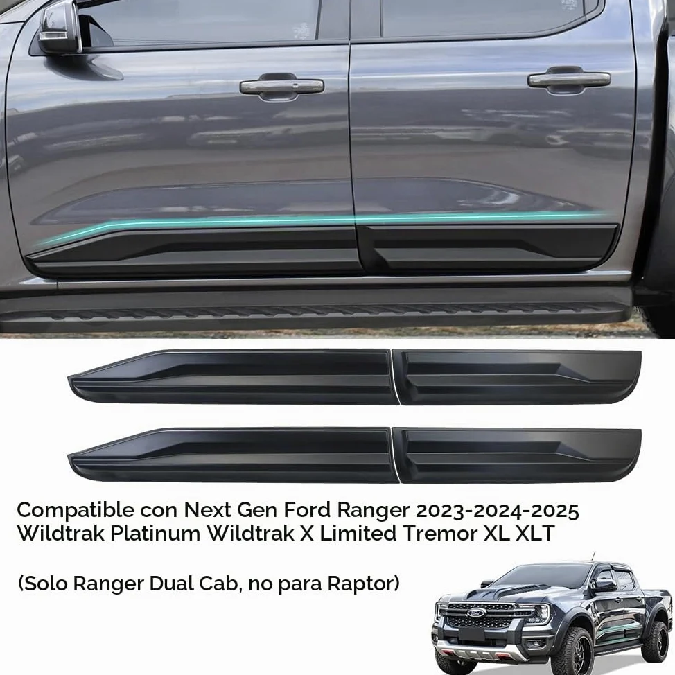 Fenders Molduras Laterales para Ford Ranger T9 2023-2024-2025 Wildtrak XL XLT Limited Platinum ABS Revestimiento de carrocería de Puerta Lateral