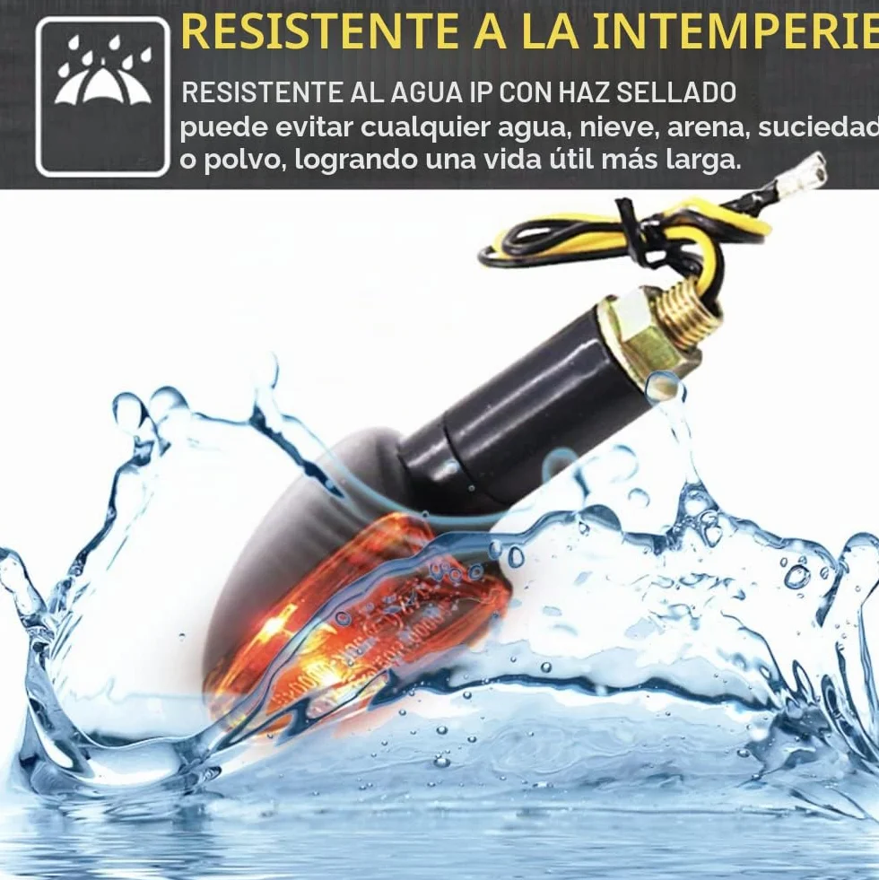intermitentes moto, 12V, 2 mango corto y 2 mango largo, flechas universales para intermitente moto pequeña, para ATV, Scooter, Quad Cruiser, todoterreno, Color ámbar (4)