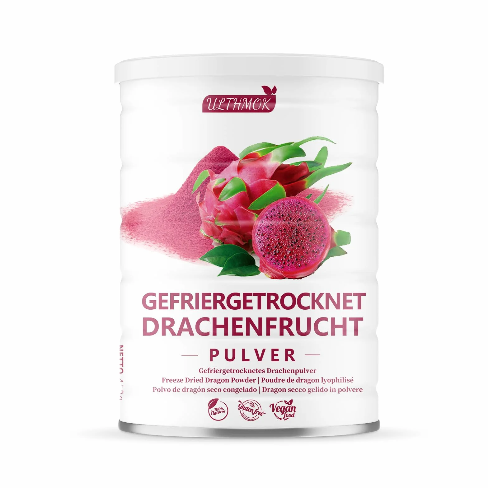 ULTHMOK Polvo Premium de Jugo de Pitaya 450g – Polvo de Pitaya de Secado por Atomización, Sin Azúcar Añadido