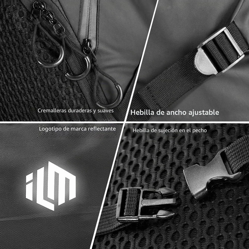 ILM Mochila mujer hombre Multifuncional-Mochila de Motocicleta Bicicleta Escuela Impermeable con Tiras Reflectantes con Gran Capacidad, Negro, Modelo MB01
